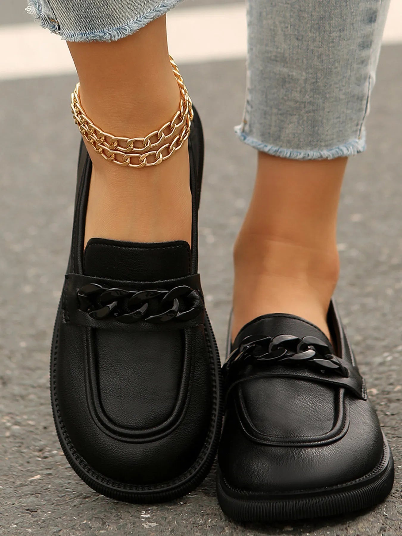 GraceStep Chain Detail Leather Loafers