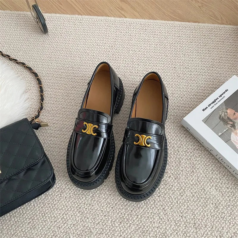 Feminine Shoes Round Toe Block Heel Loafers