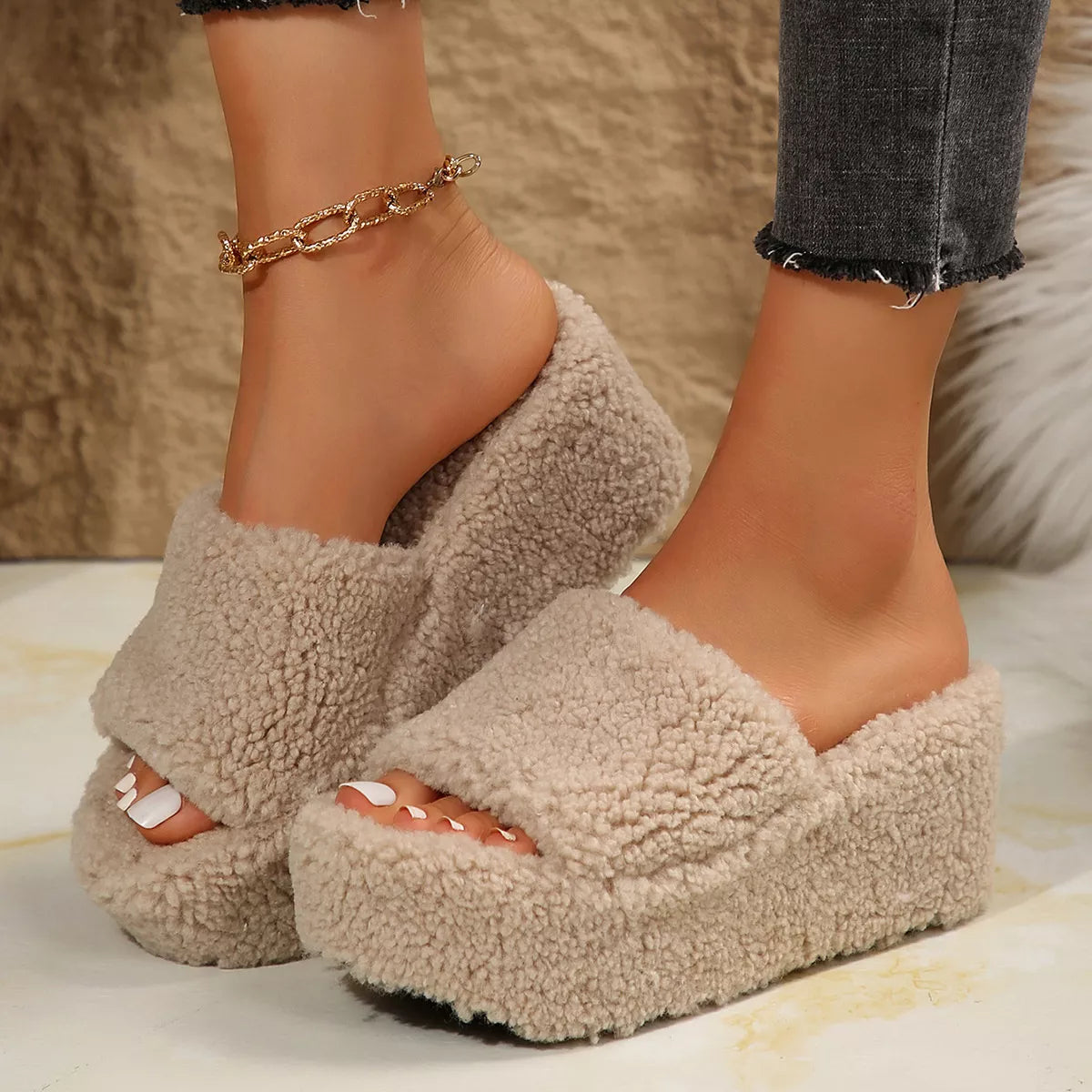 Classy Ballet Flats Open Toe Wedge Platform Slippers
