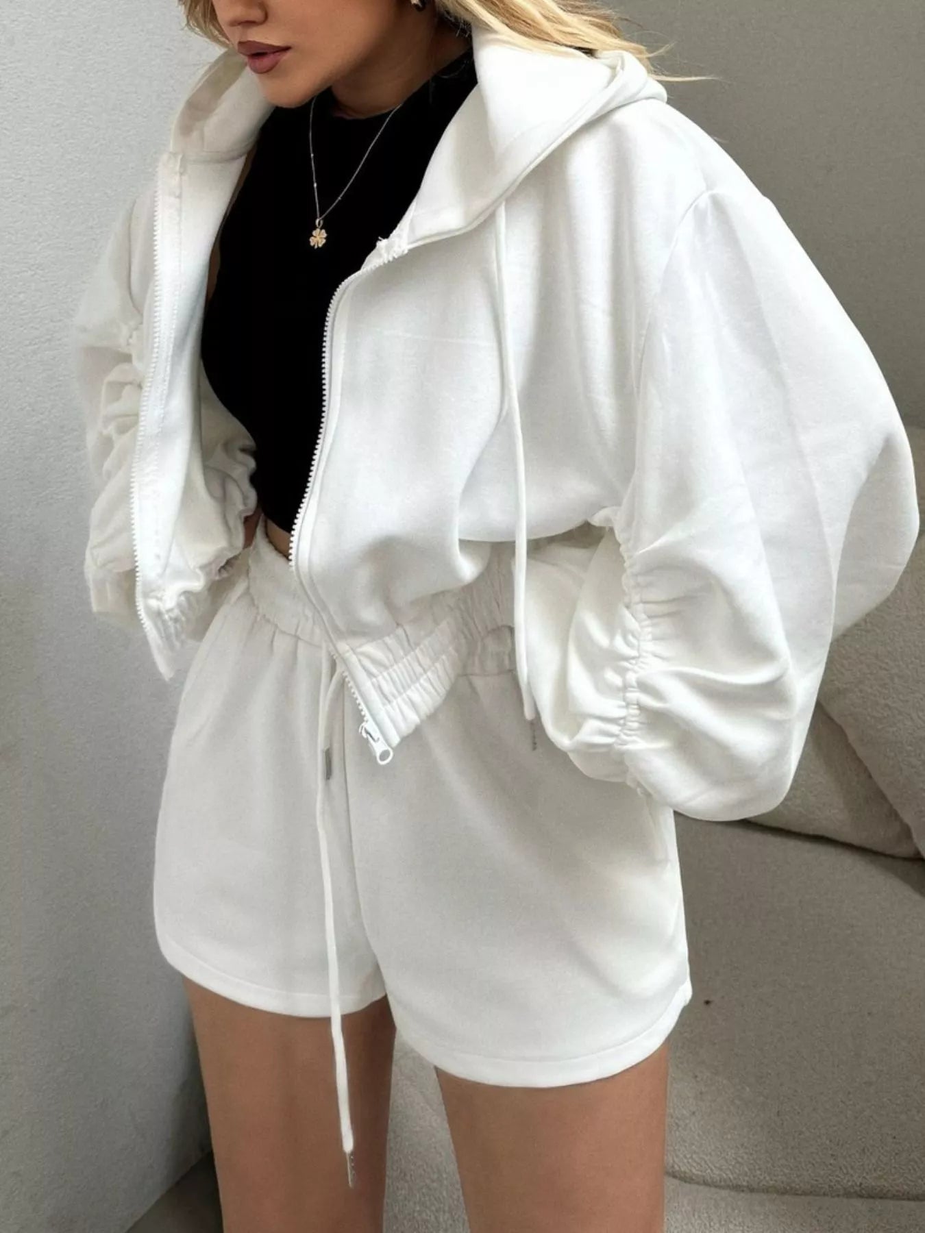 Muzzi Zip Up Drawstring Outerwear and Shorts Set