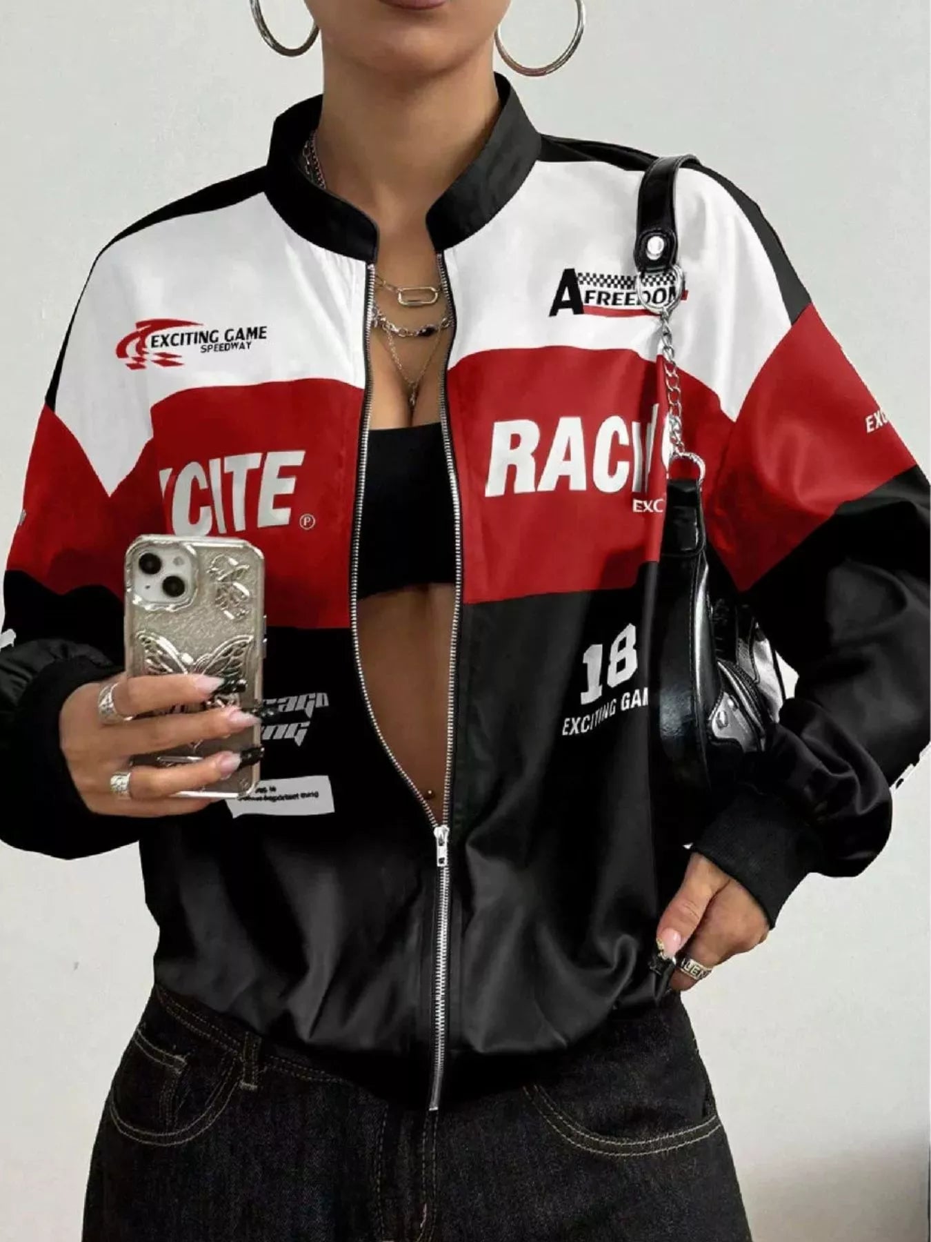 She Wild Letter Print Zip Up Jacket