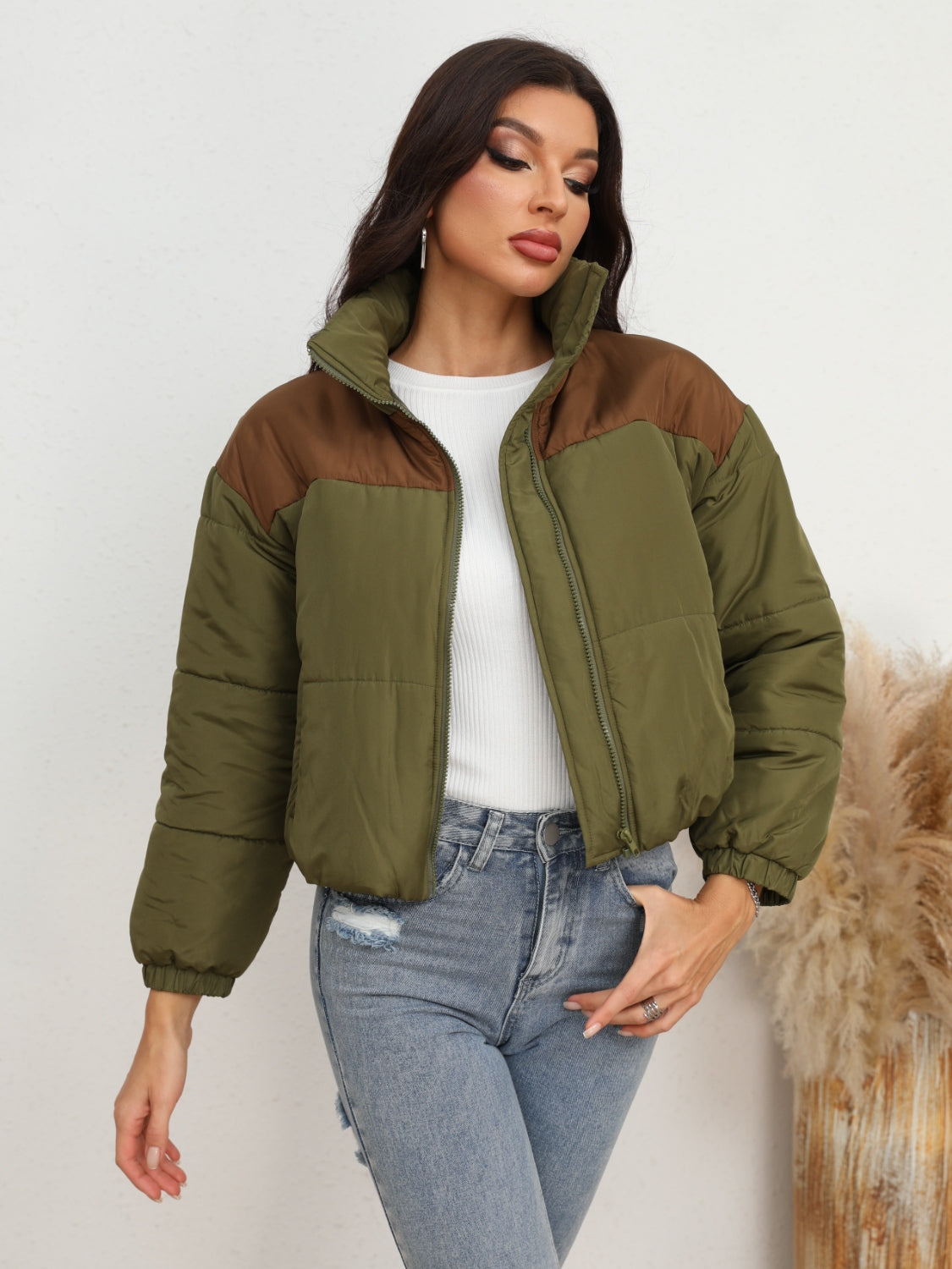 CATHSNNA Two-Tone Zip-Up Puffer Jacket
