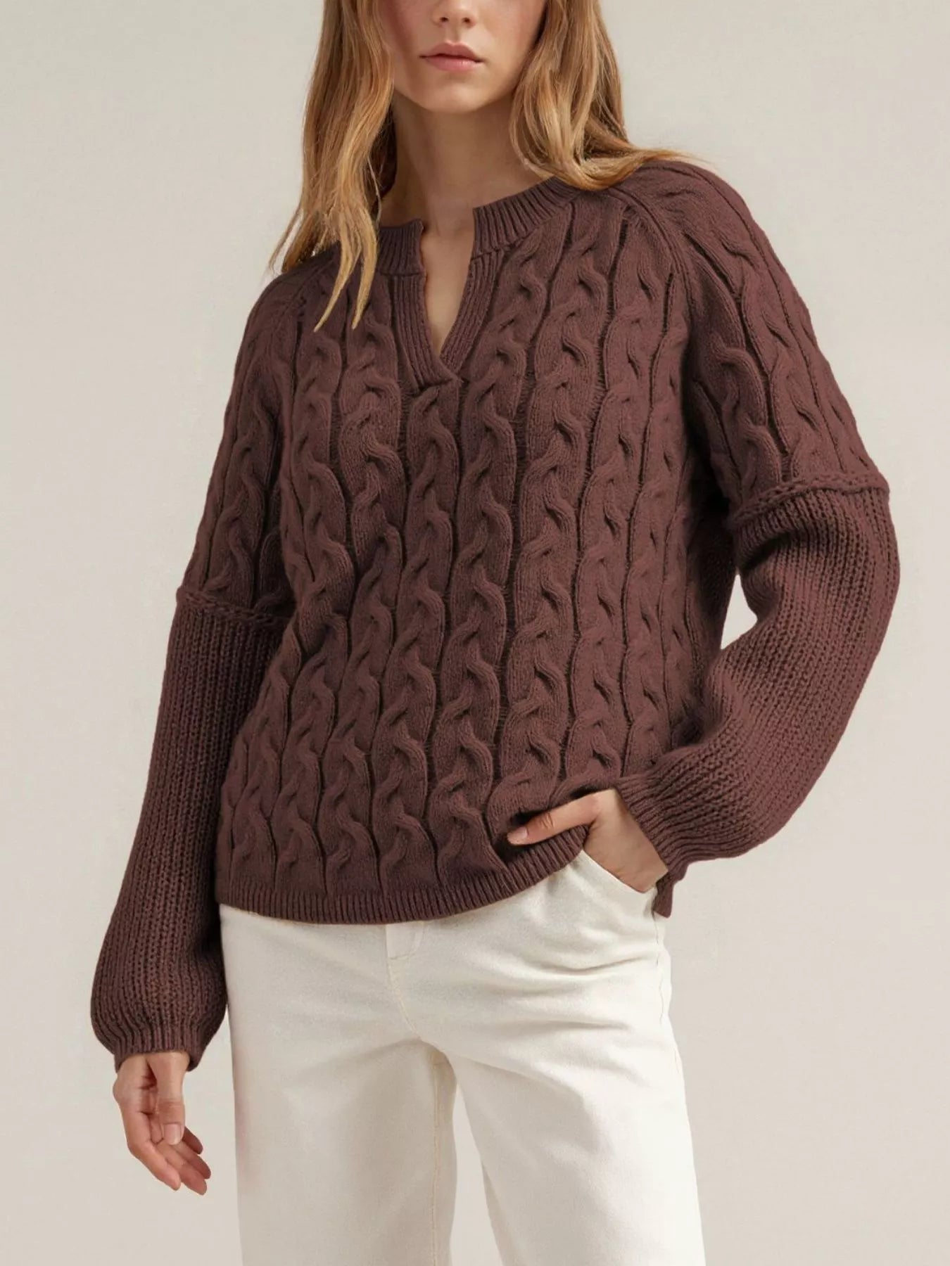 Kira Cable-Knit Dropped Shoulder Sweater