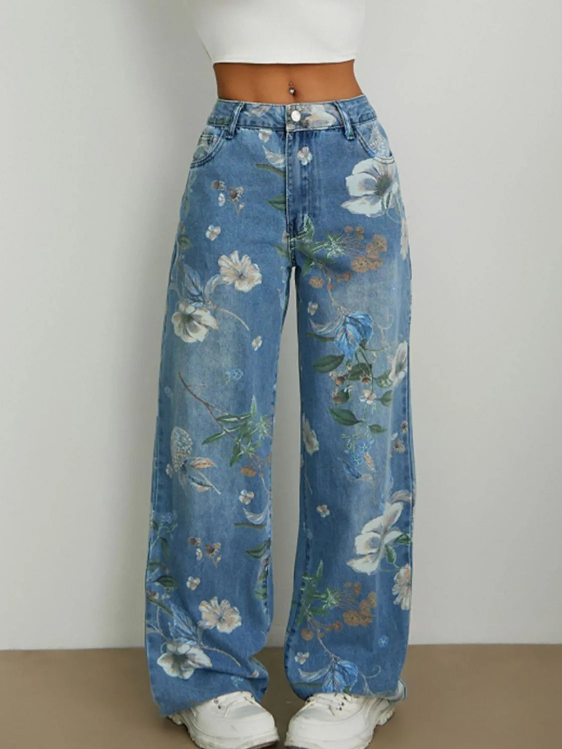 She Wild Printed Wide Leg Jeans