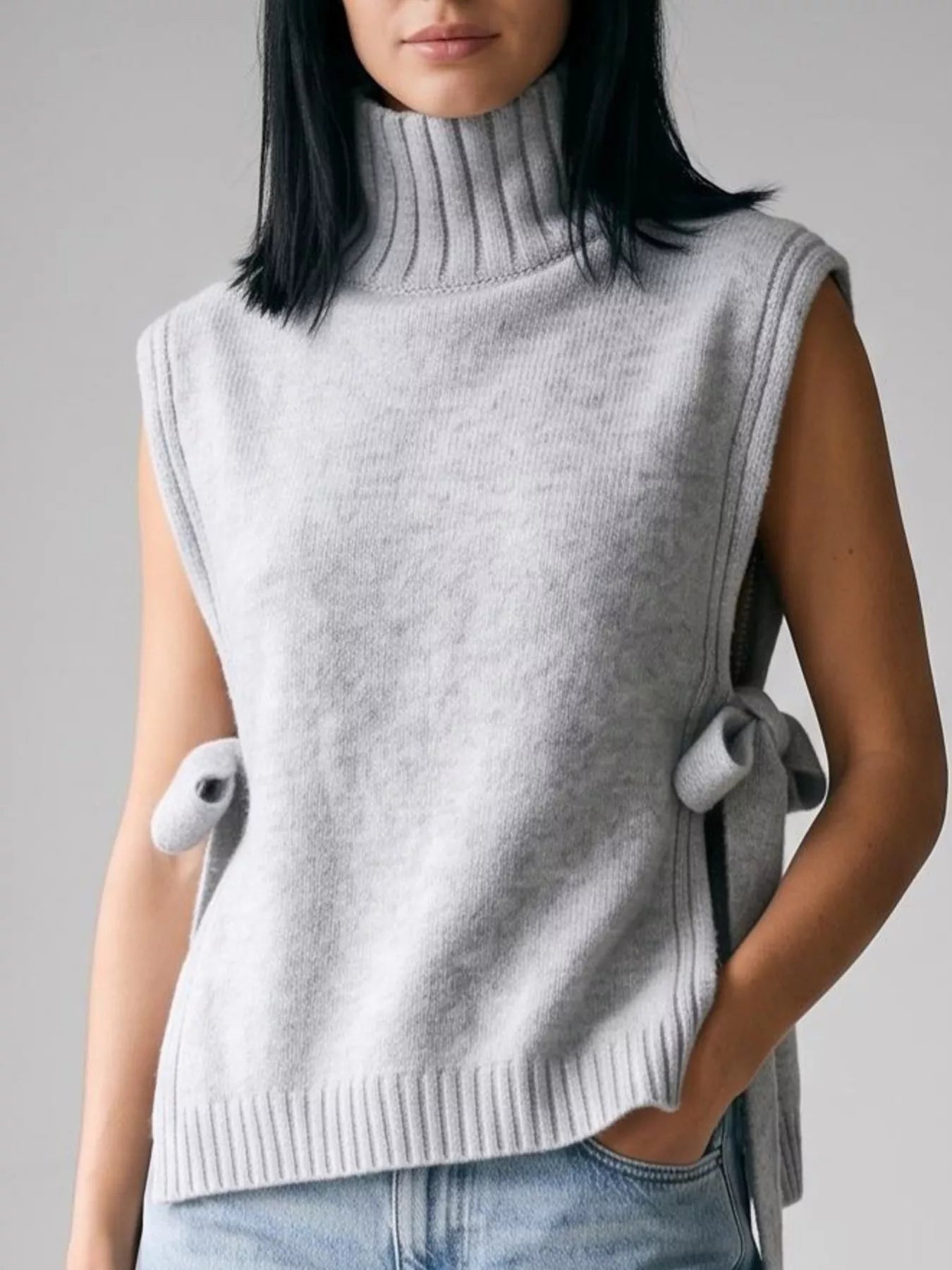 Halen Turtleneck Side-Tie Knit Sweater Vest