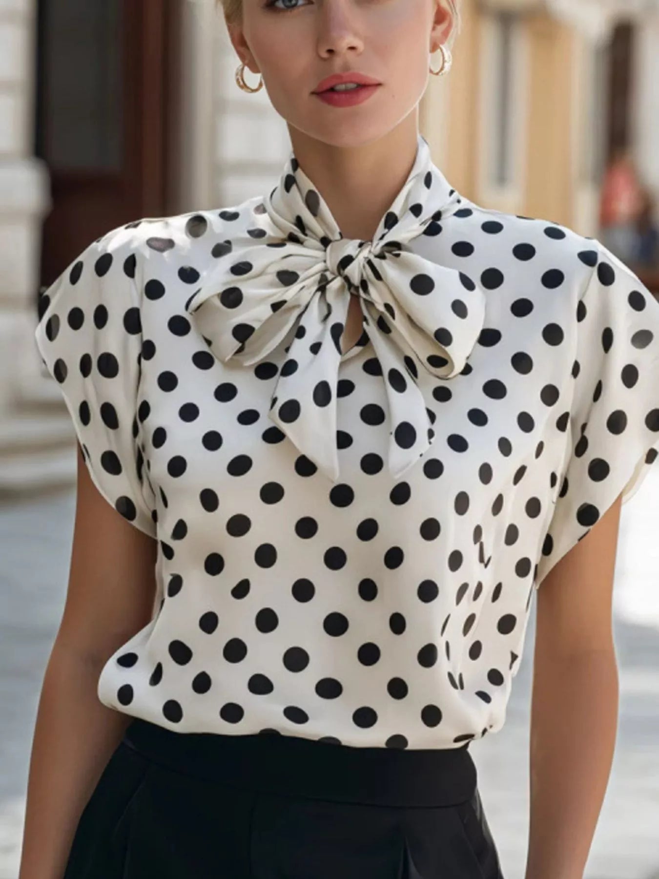 Oléna Polka Dot Bow Tie Blouse