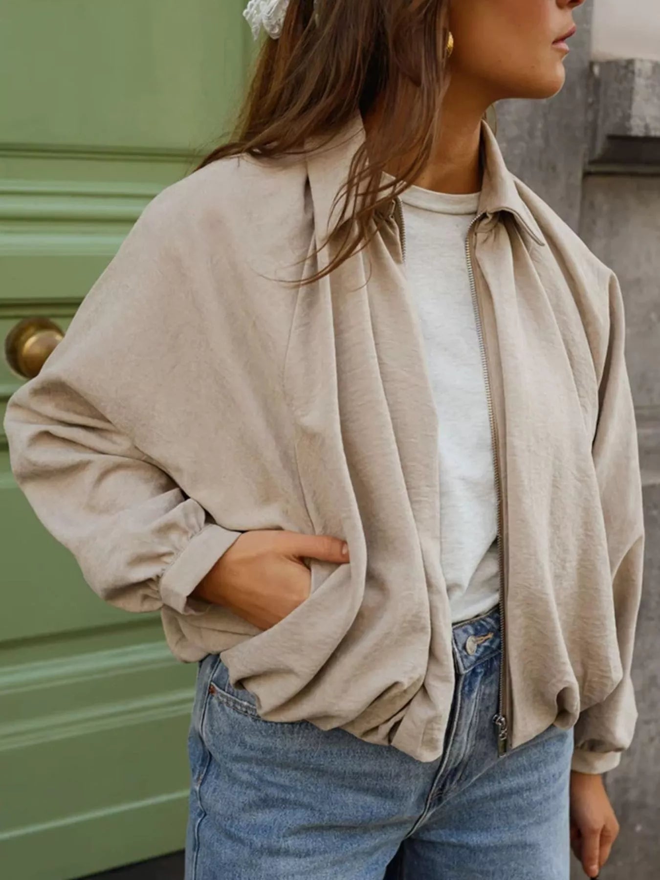 Moya Zip Up Long Sleeve Bomber Jacket