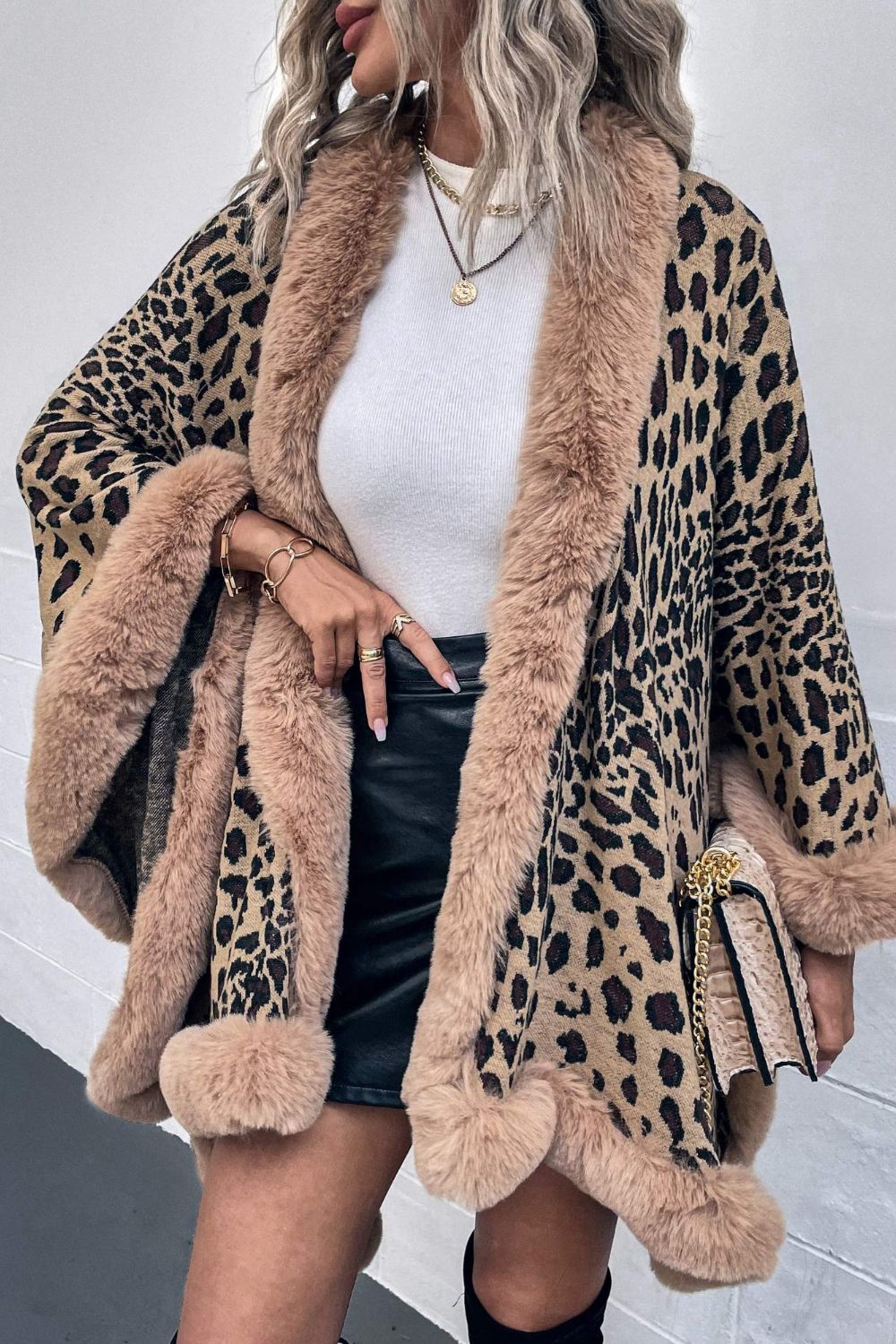 Drizzle Leopard Open Front Poncho