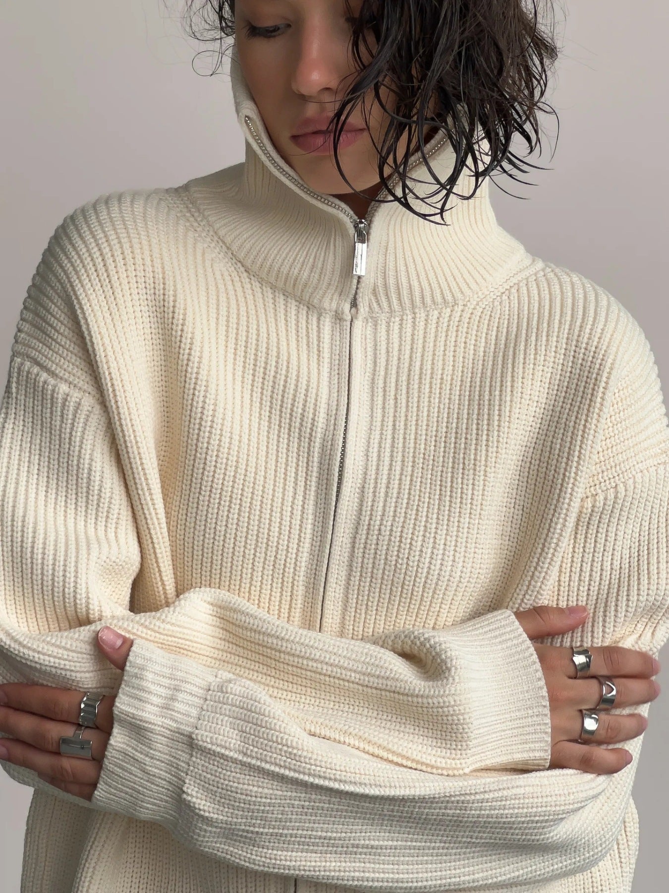 Scribe Zip-Up Ribbed Knit Cardigan
