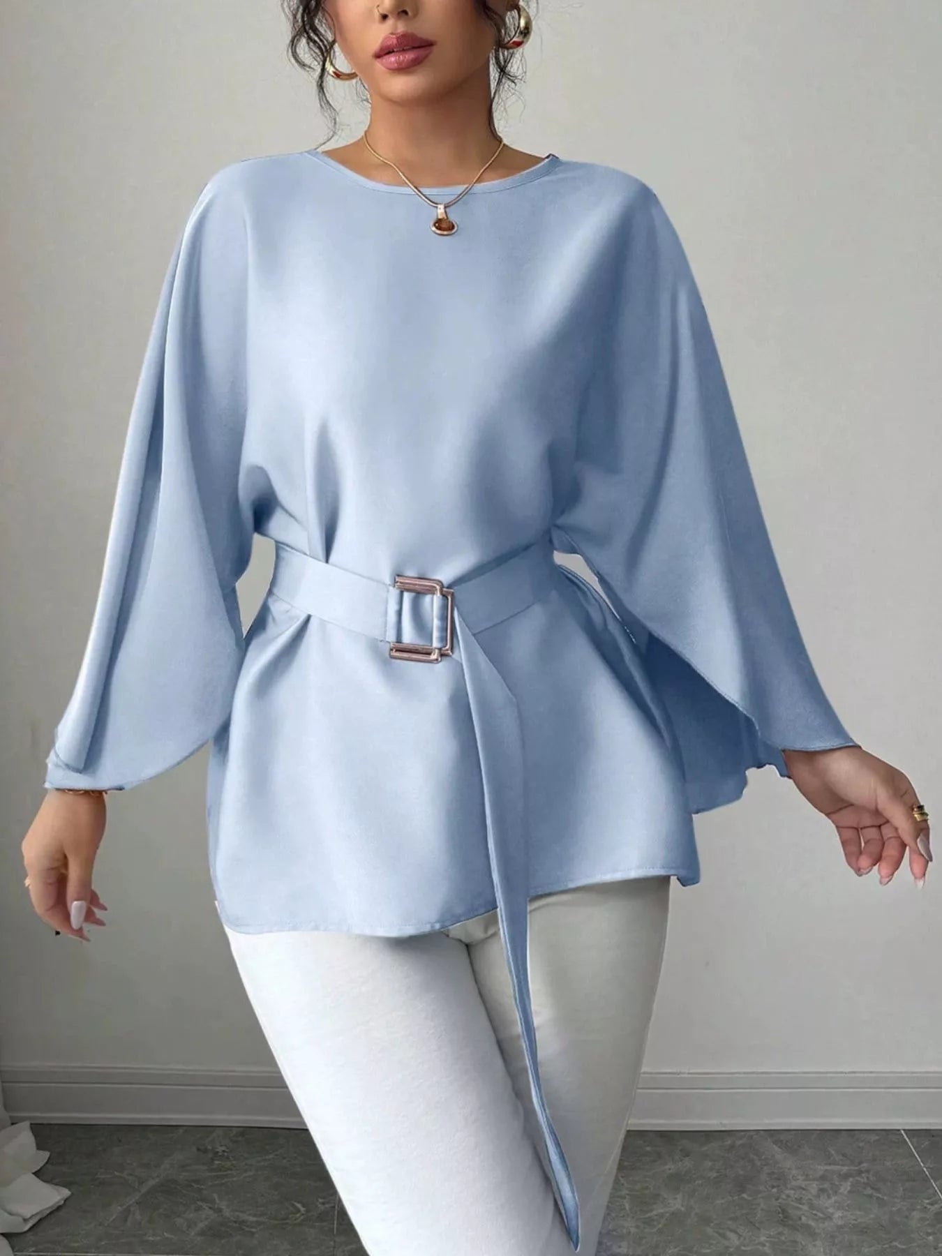Axelle Batwing Sleeve Belted Blouse