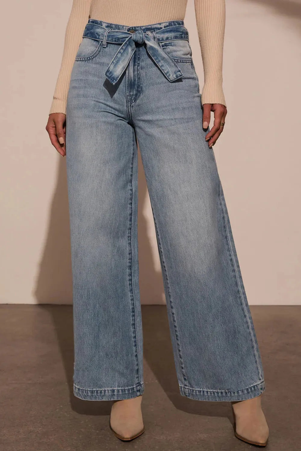 Y.Y@Denim Tied Wide Leg Jeans with Pockets