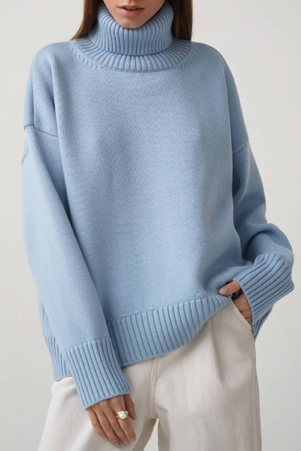X.L.J Turtle Neck Dropped Shoulder Sweater