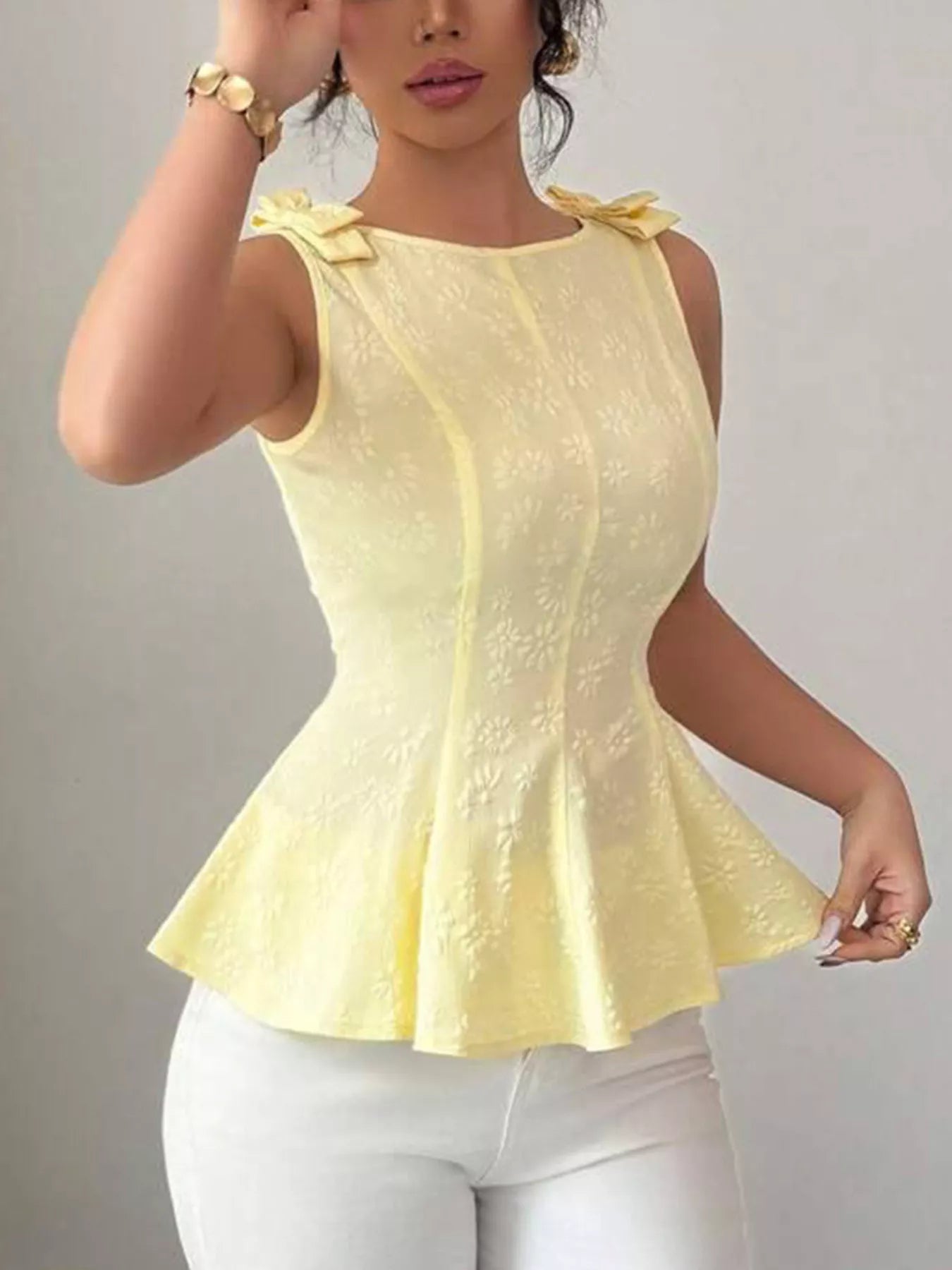 Elowen Bow Shoulder Peplum Tank