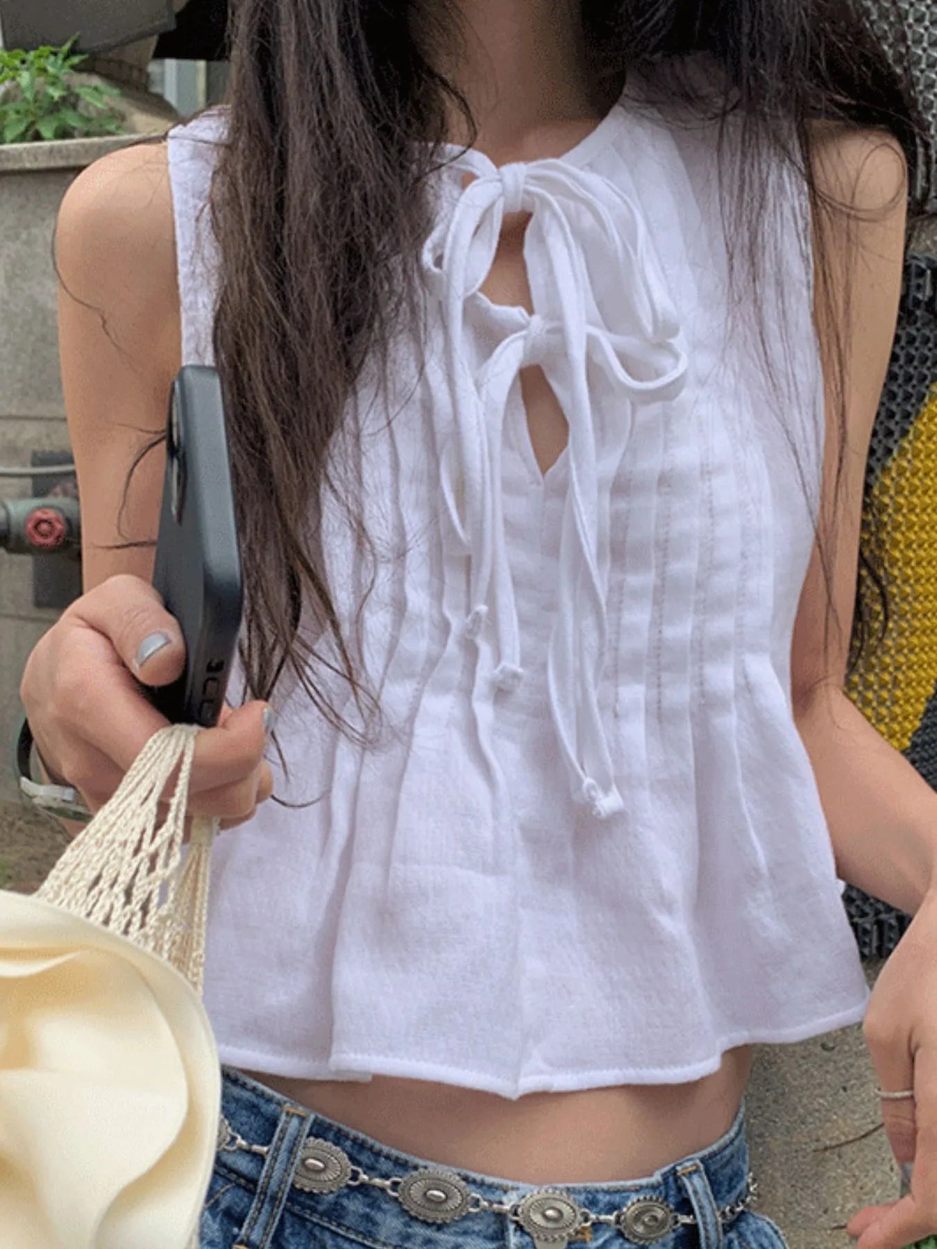 Mystique Q Tie-Front Sleeveless Summer Blouse