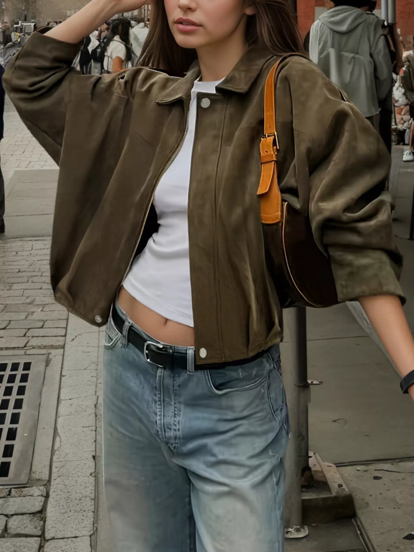 Yio Moda Suede Cropped Bomber Jacket