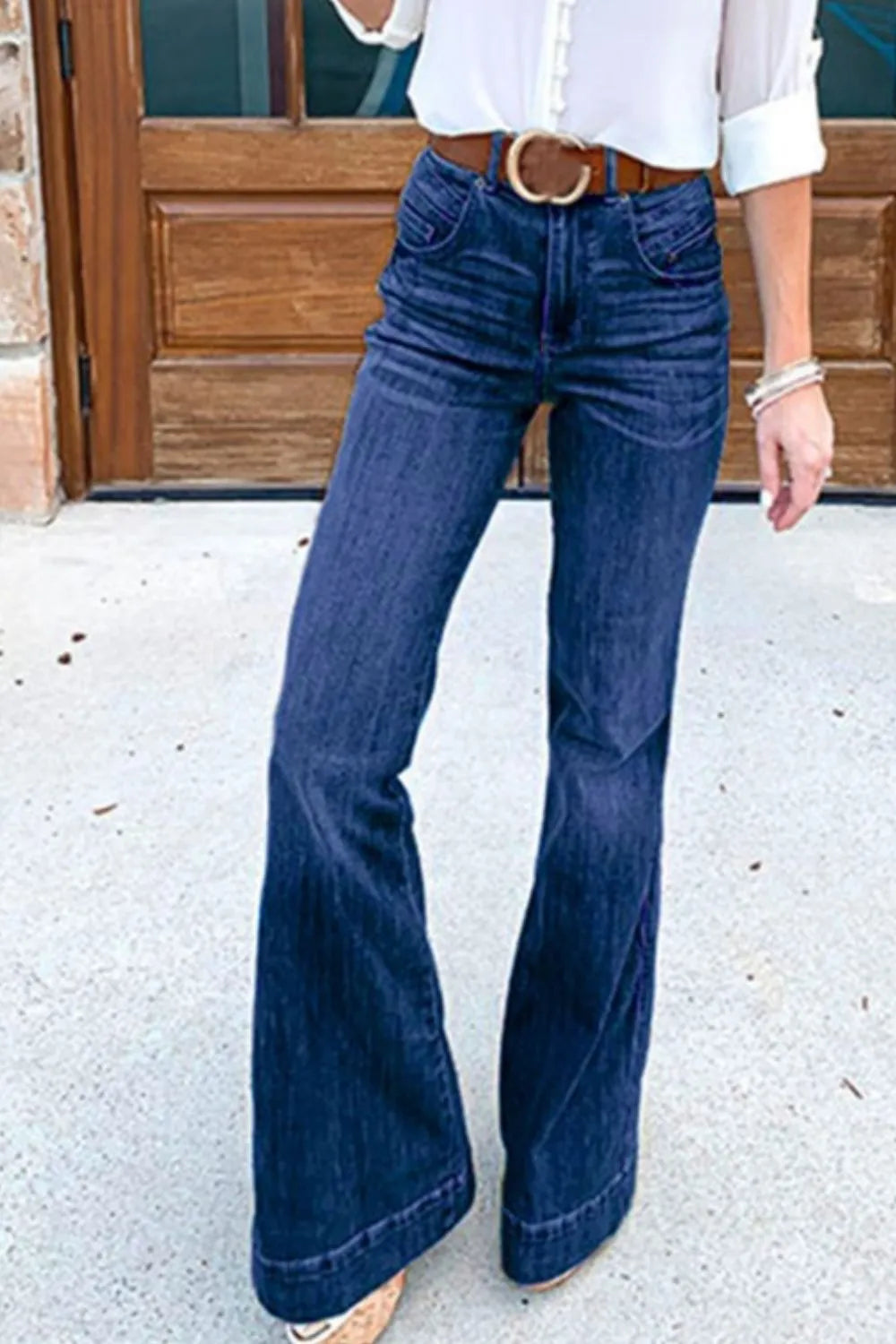 Dreamy Drapes Full Size Flare Jeans with Pockets Plus Size