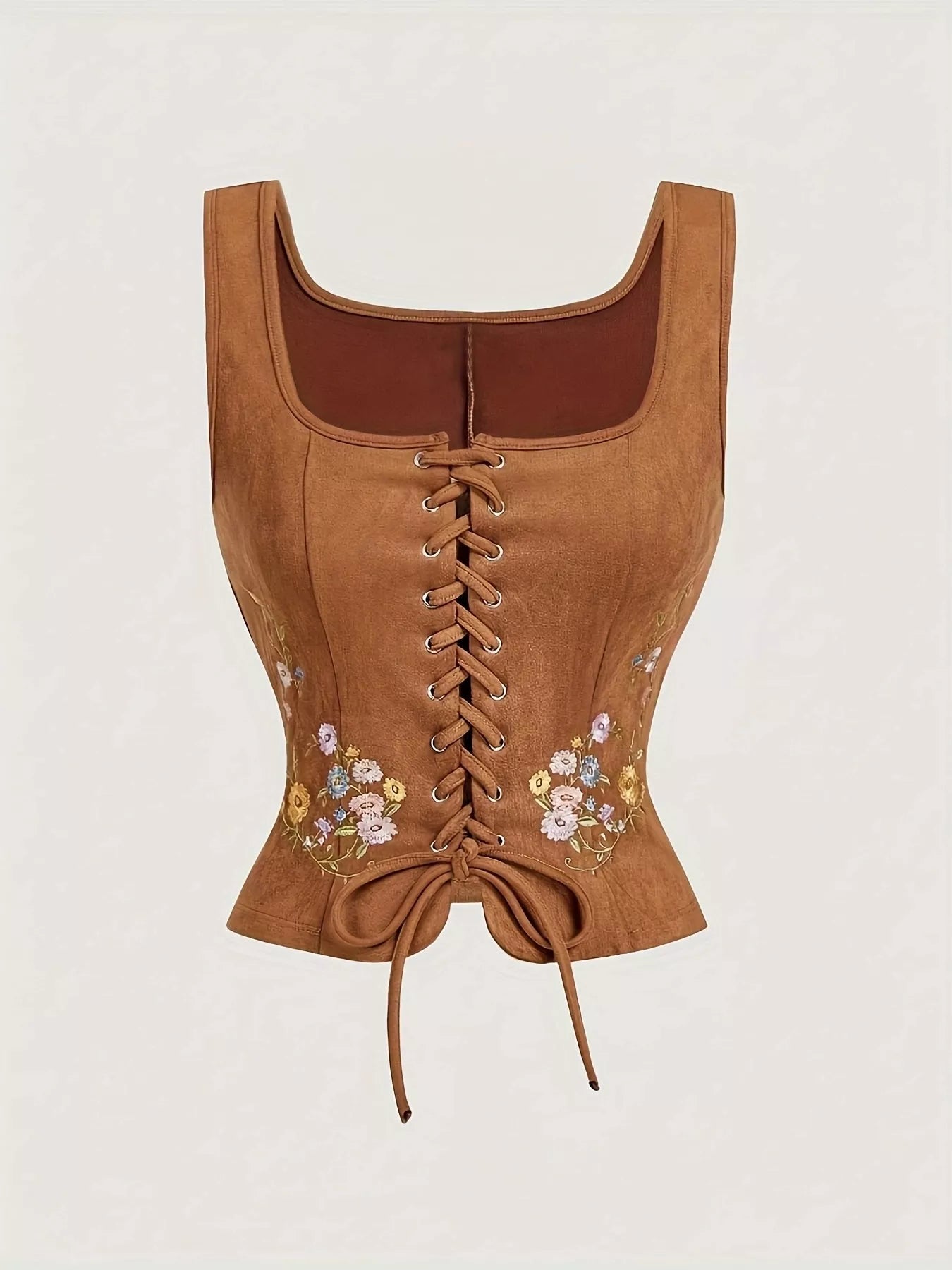 Orvella Floral Embroidered Lace-Up Vest Coat