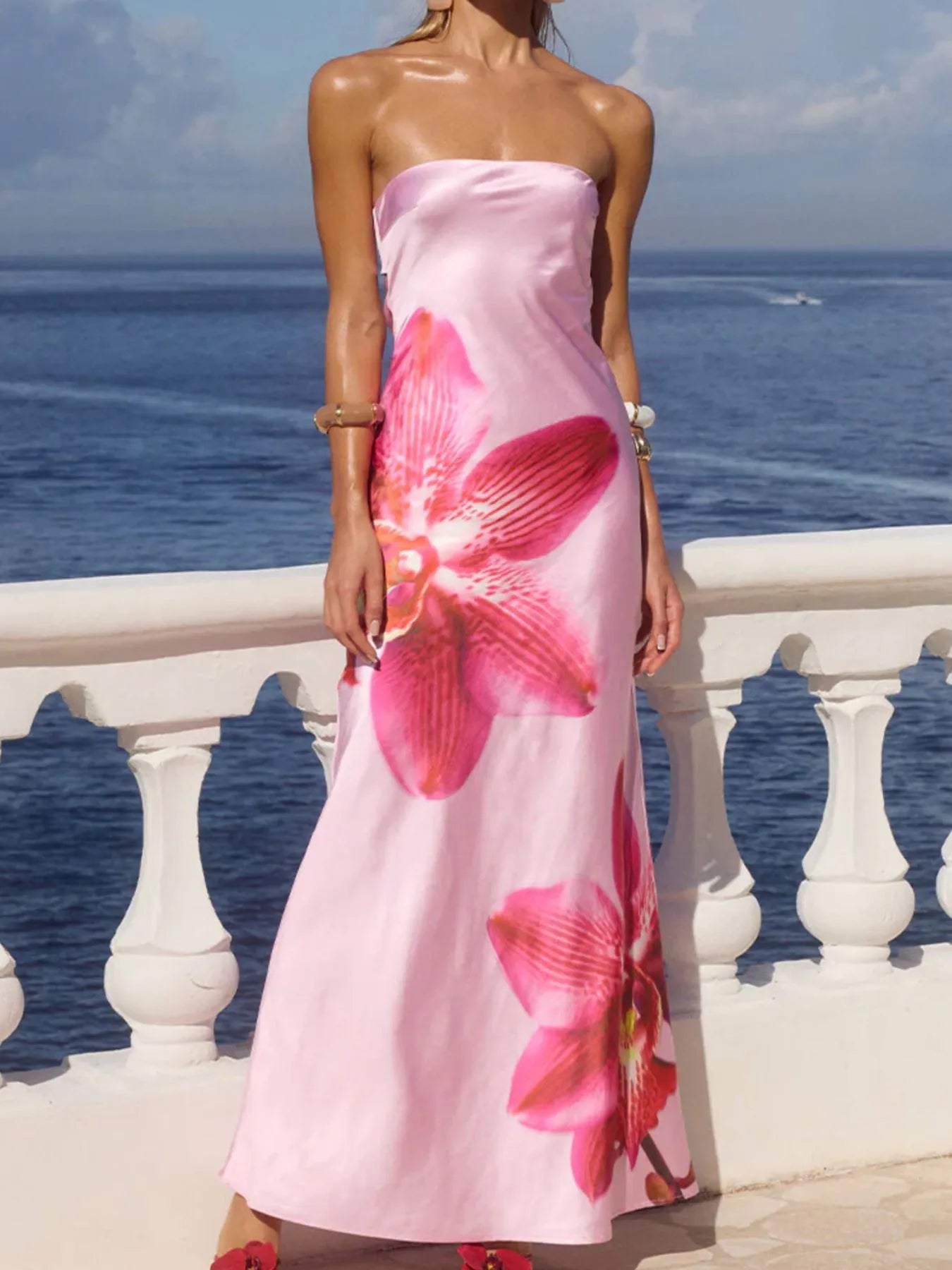 Becoming June Printed Tube Maxi Dress