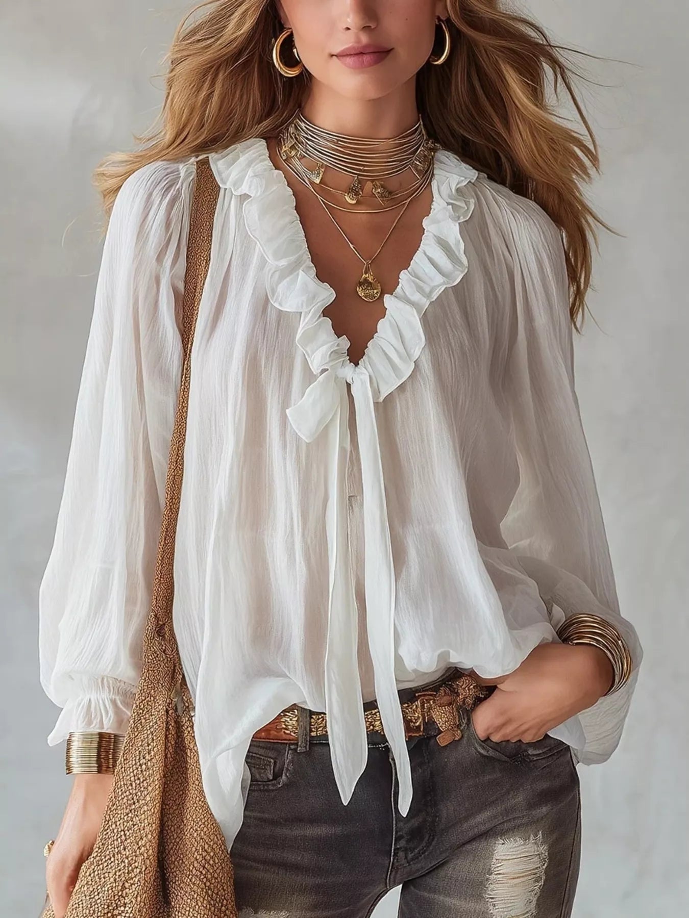 Alvina Ruffle Long Sleeve Blouse