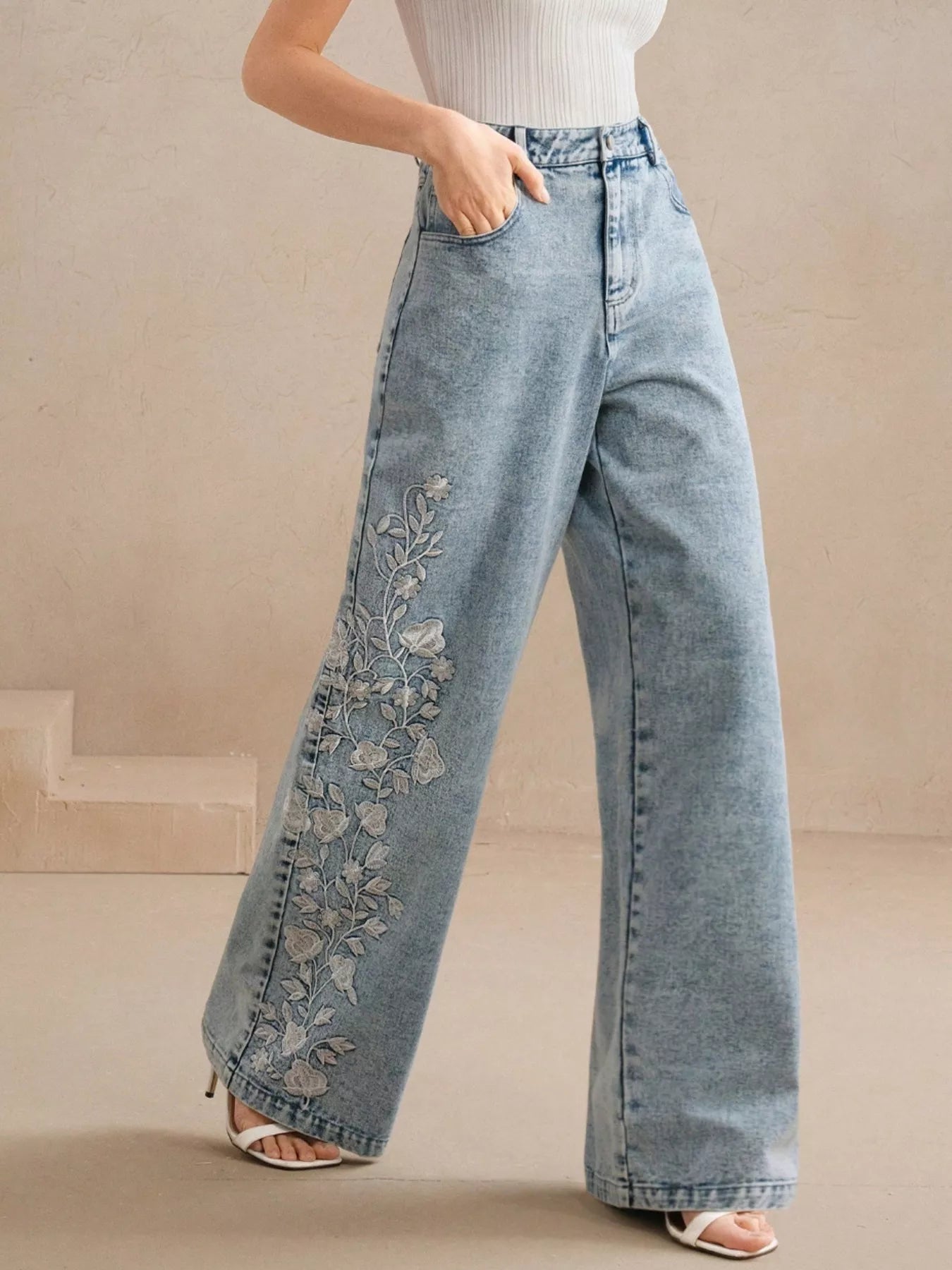 Denim Diva Embroidered Wide-Leg Jeans