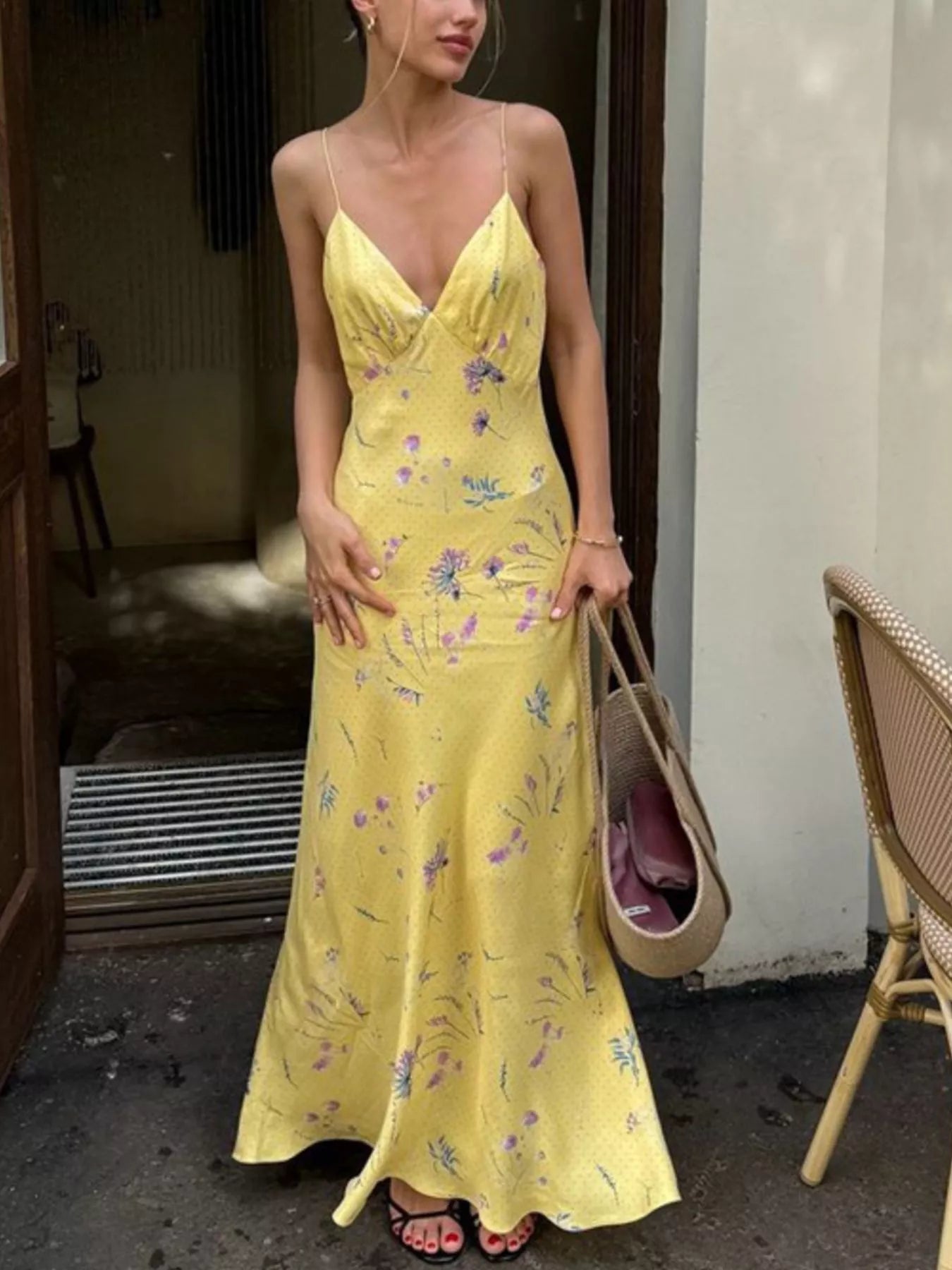 Vintage Reverie Floral Spaghetti Straps Maxi Dress