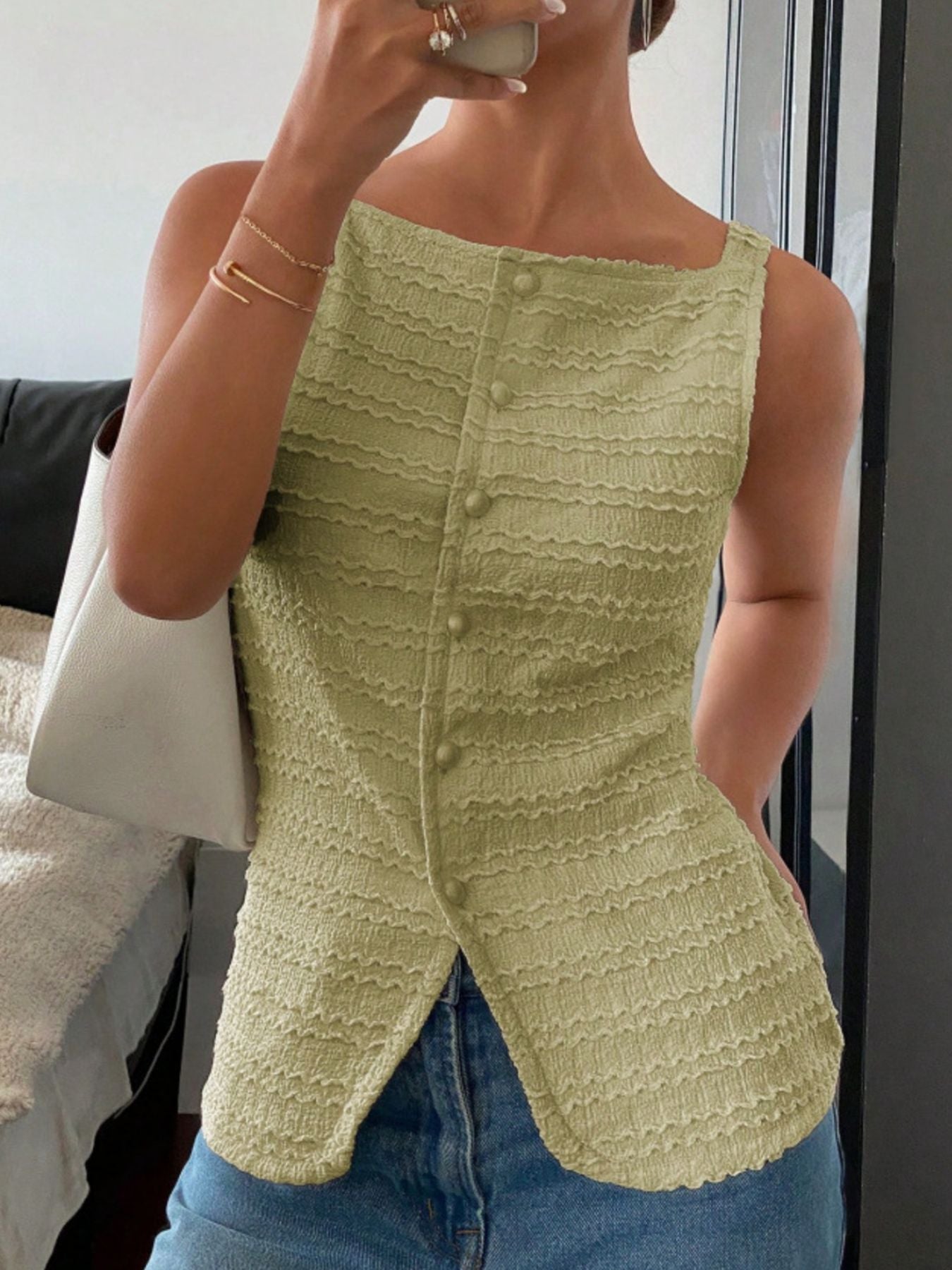 Axelle Textured Button-Front Tank