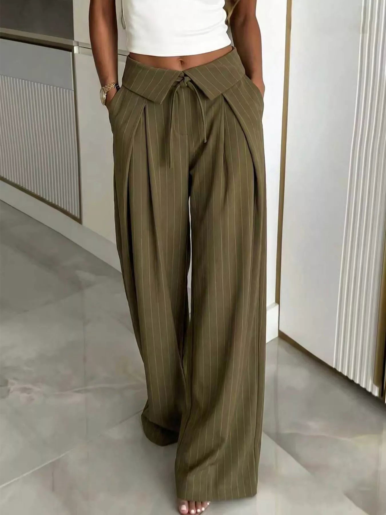 Devine High-Waisted Wide-Leg Pinstripe Pants
