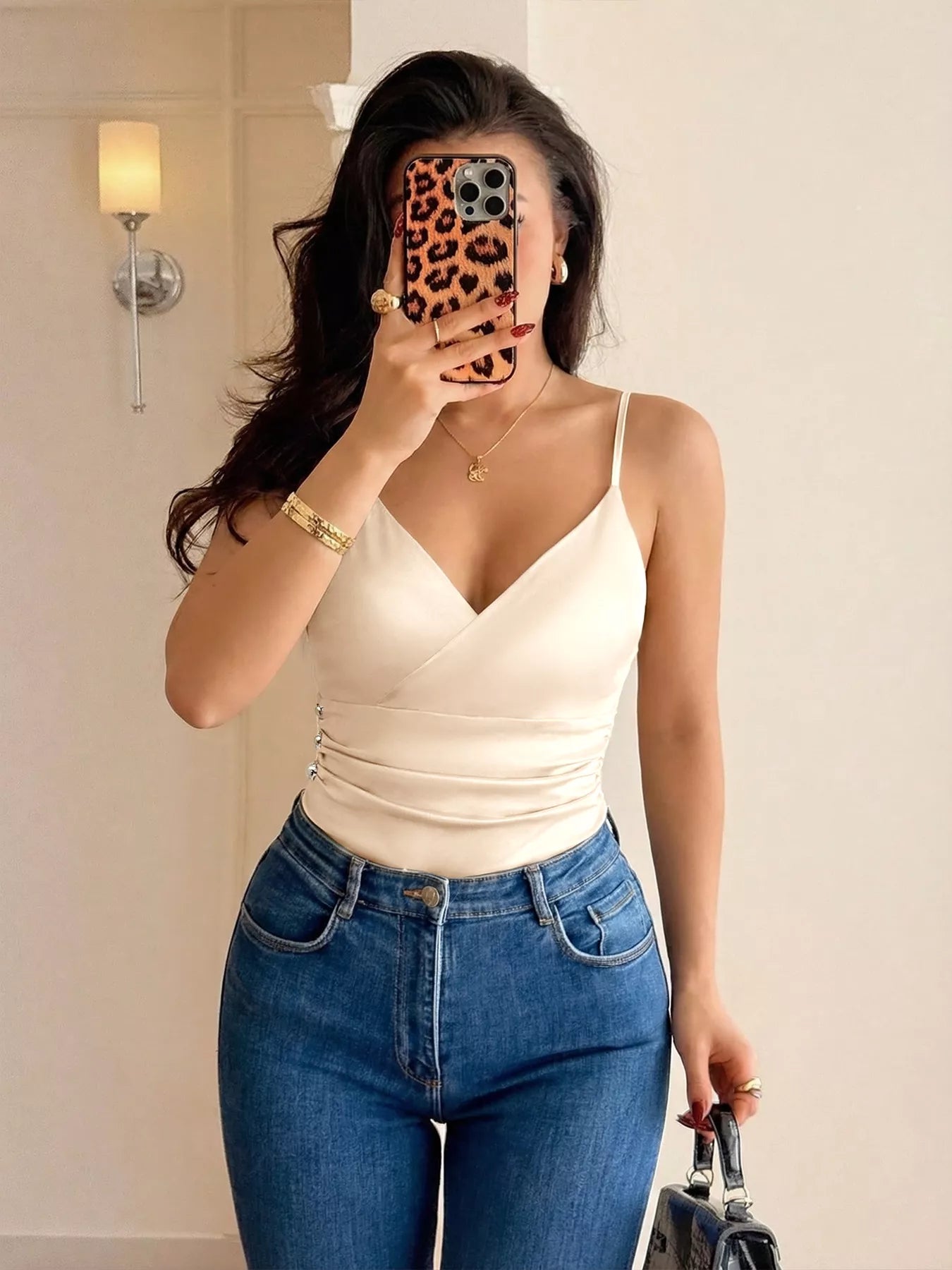 Perfee Ruched Spaghetti Strap Bodysuit