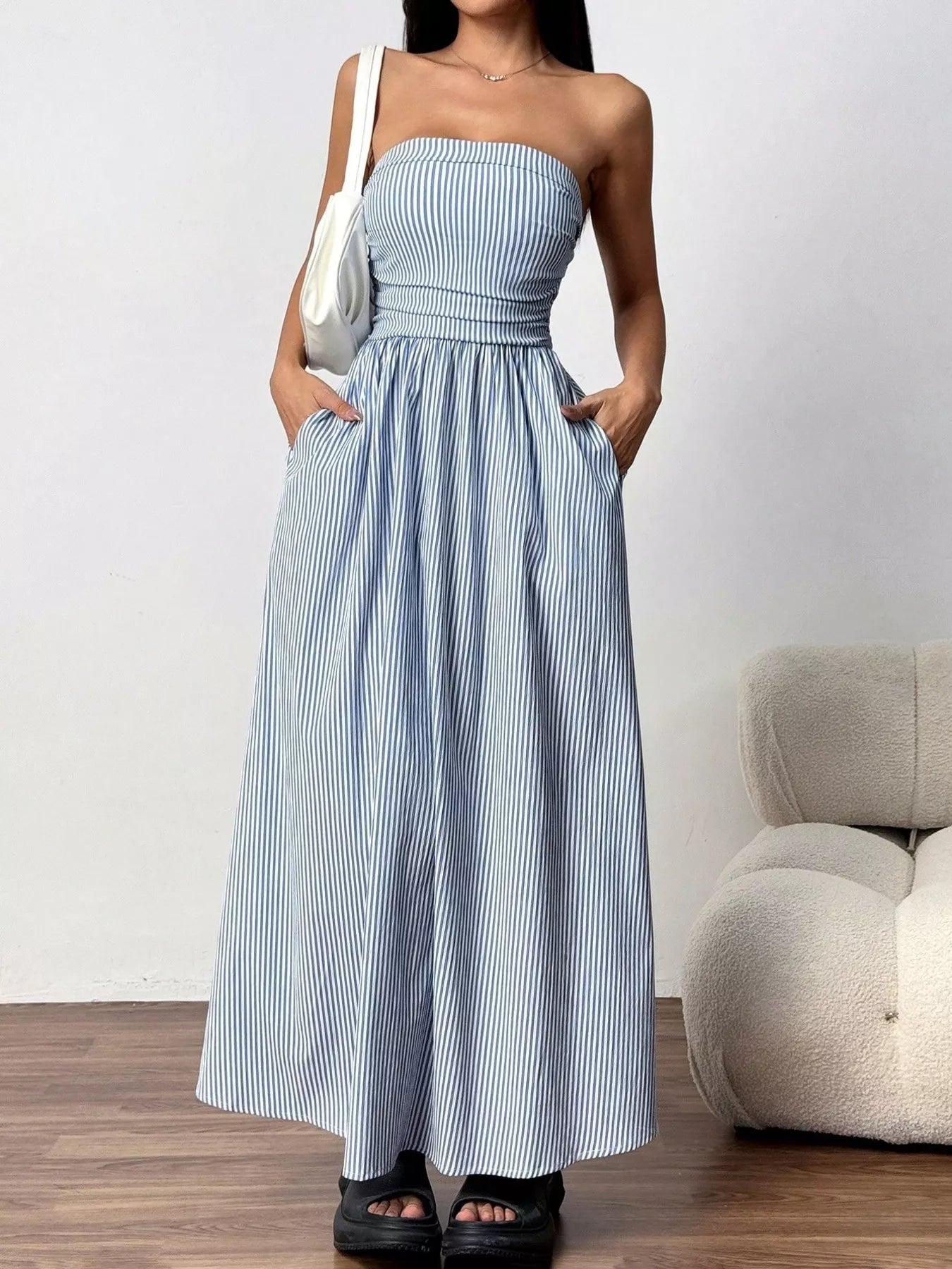 Calliope Striped Strapless Casual Maxi Dress