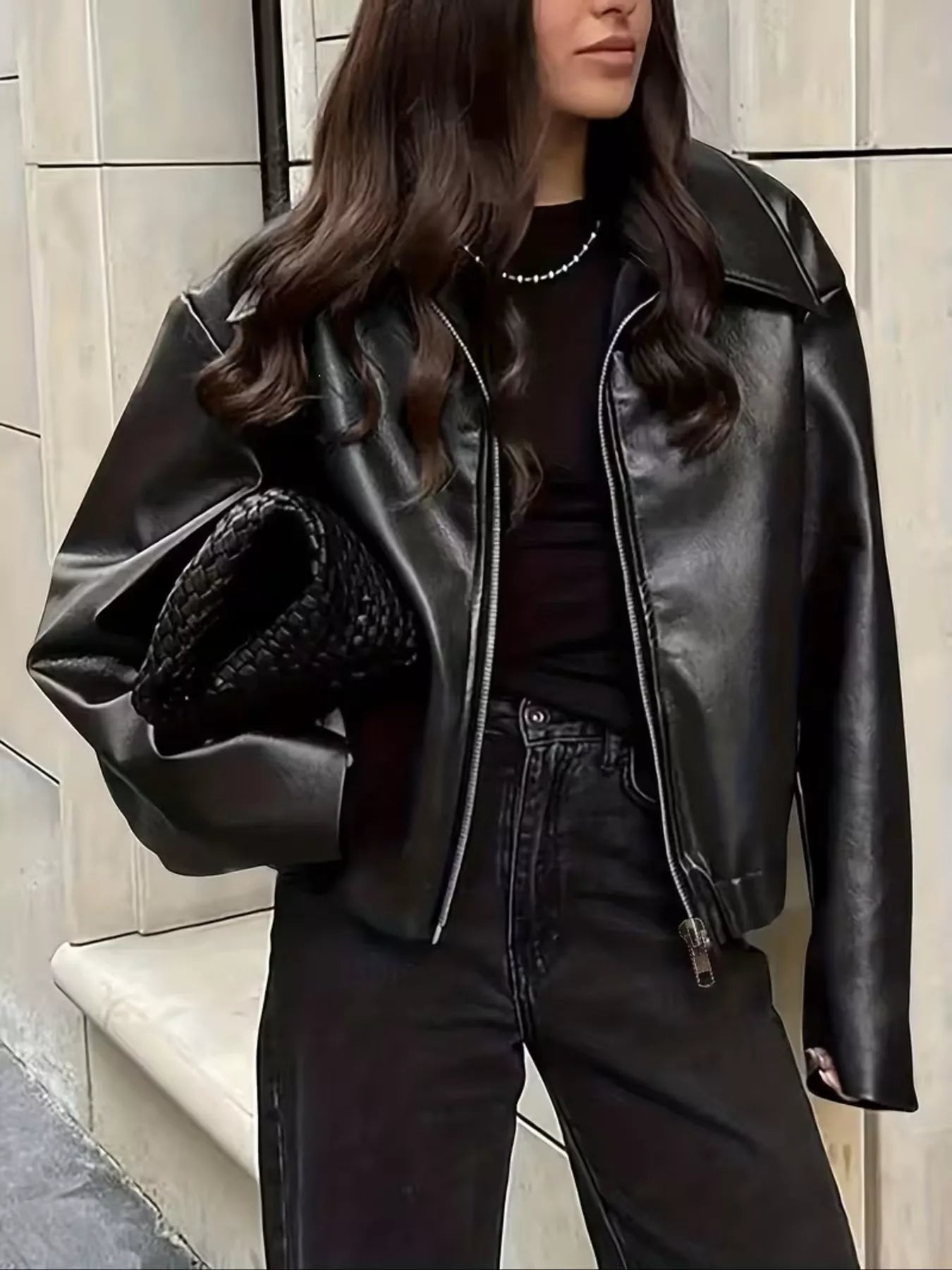 Swag Oversized Faux Leather Zip Up Moto Jacket