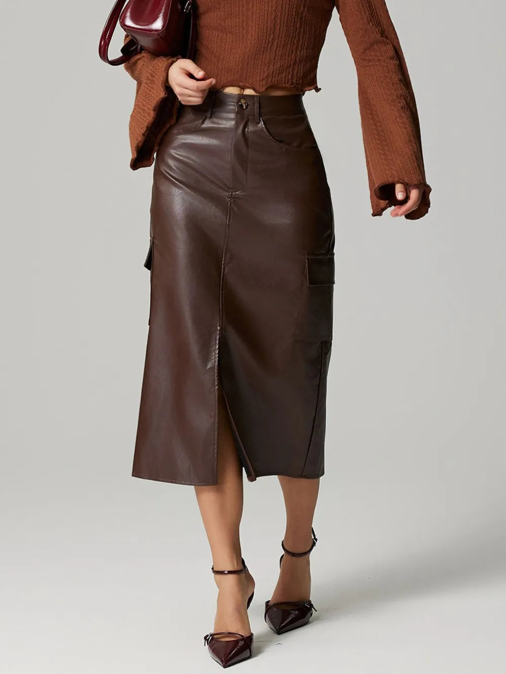 She Wild Slit Midi Skirt with Pockets
