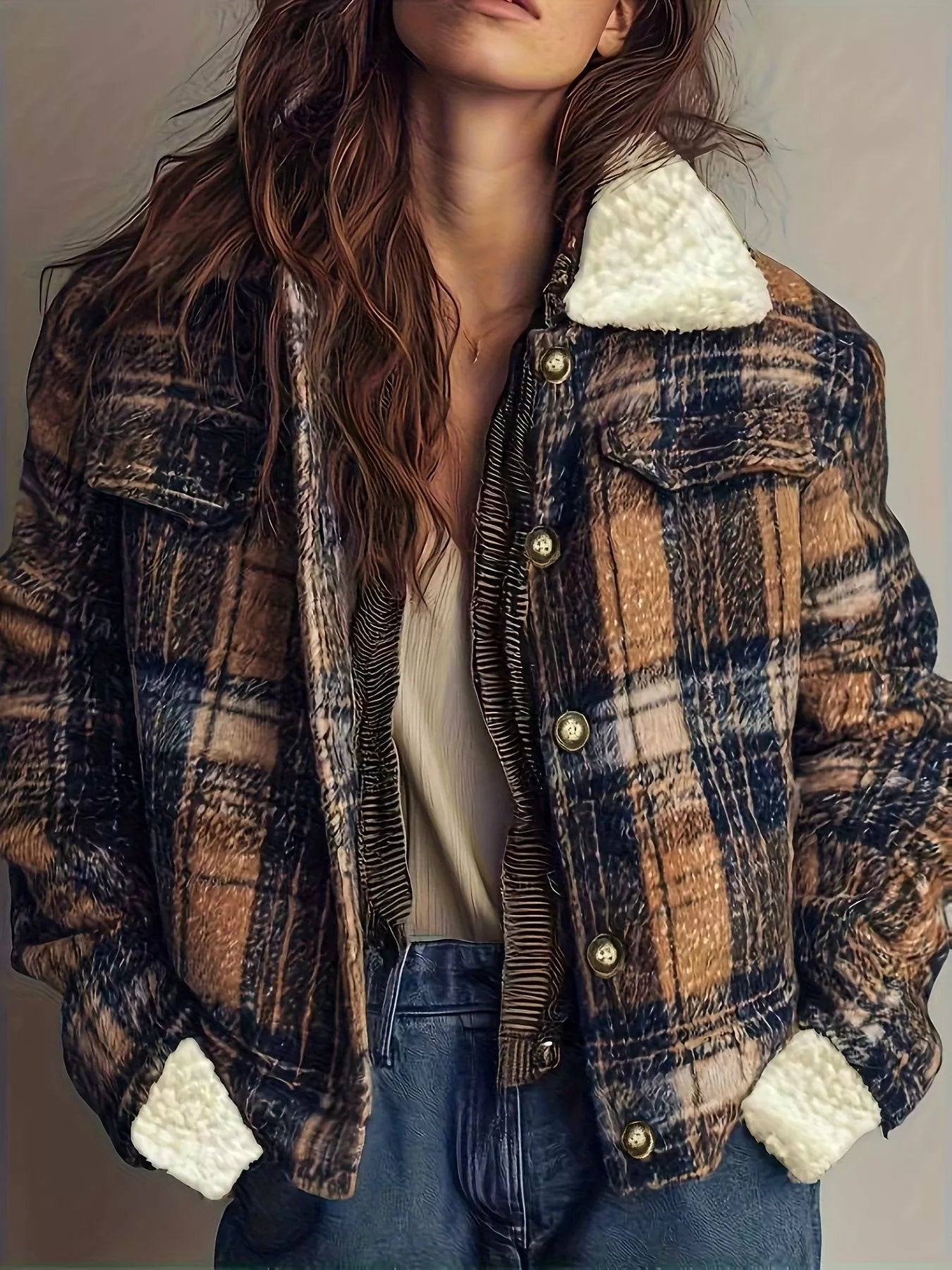 Novarra Sherpa-Lined Plaid Button-Down Outerwear