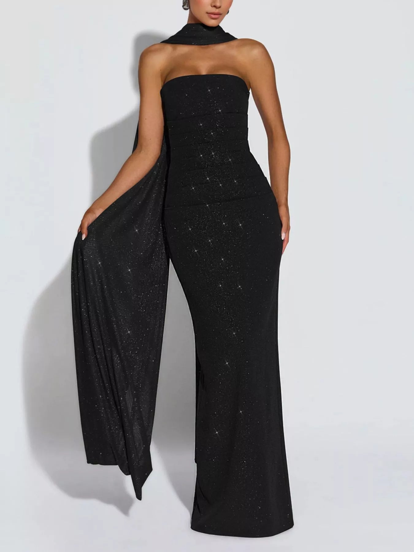 Vita Flow Slit Glitter Tube Maxi Dress with Scarf
