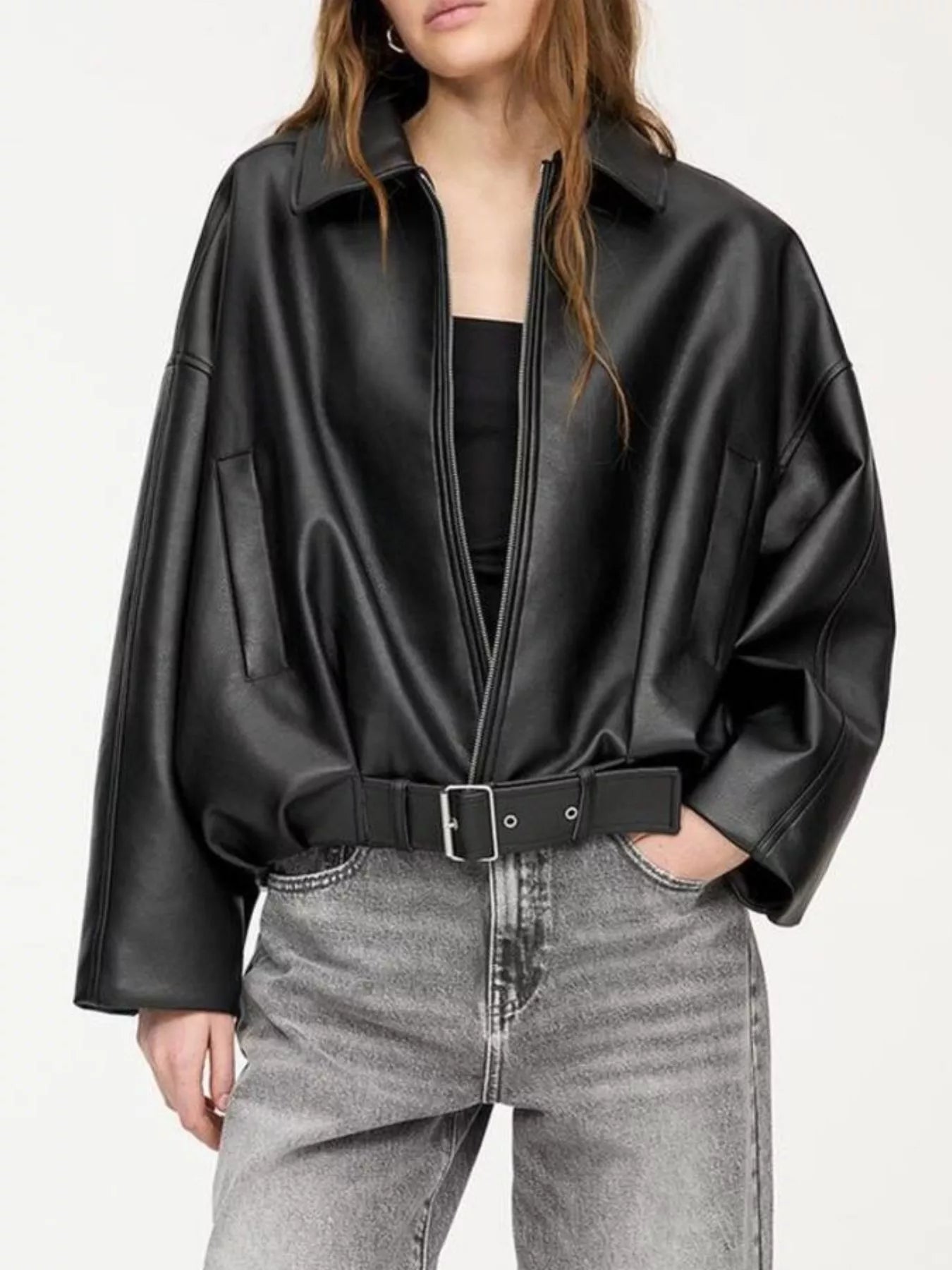 Blush Aura Faux Leather Zip Up Jacket