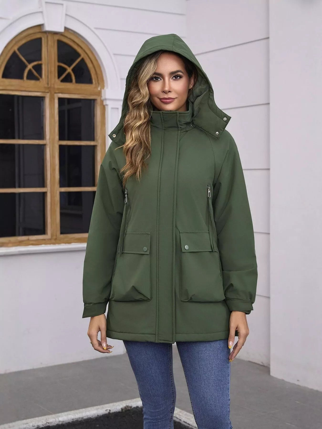 Edge Full Size Zip Up Hooded Parka Outerwear Plus Size