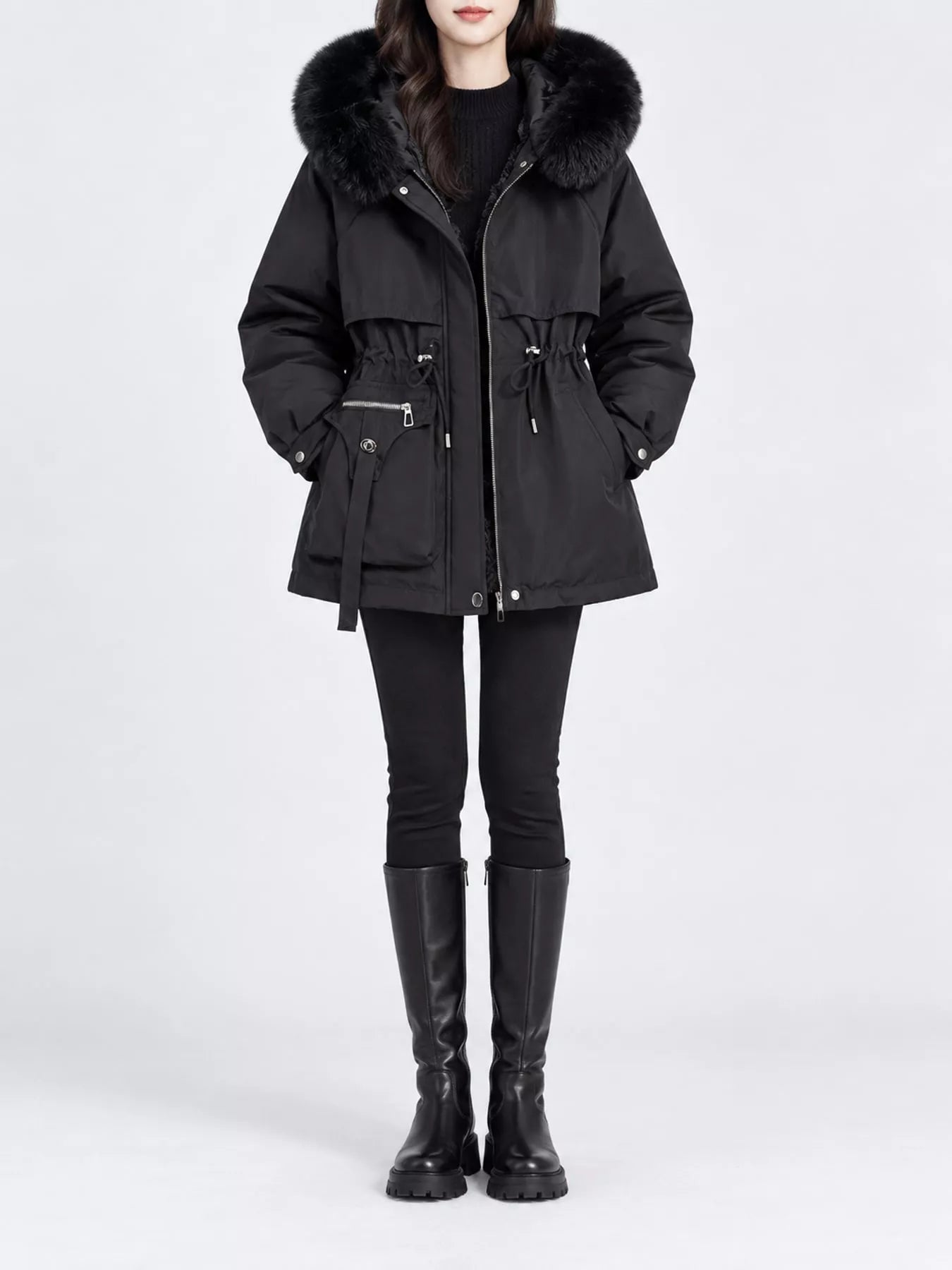 Rosalind Plus Size Faux Fur Hooded Drawstring Waist Winter Parka Outerwear