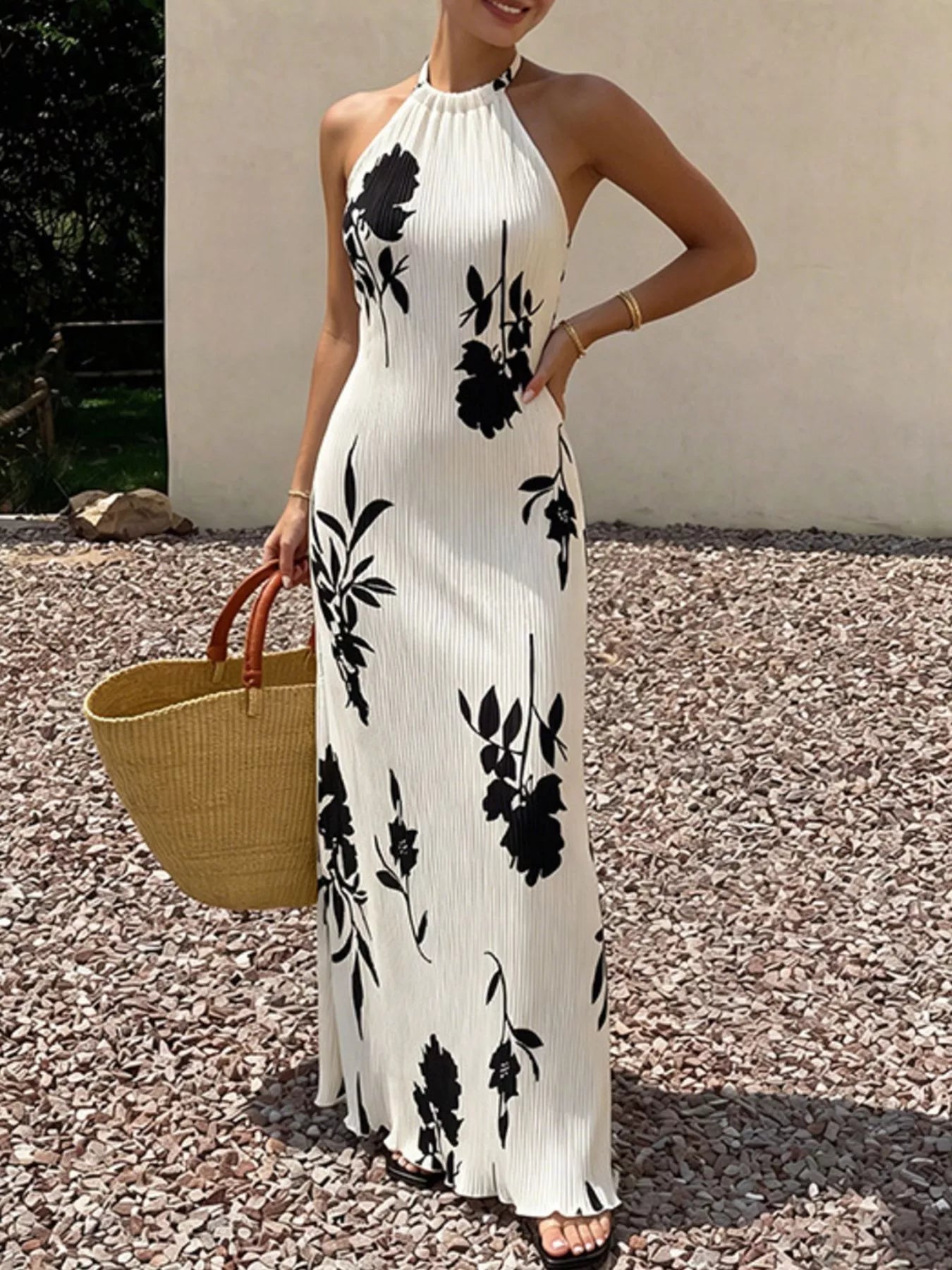 Still Hot Floral Print Halter Neck Maxi Dress