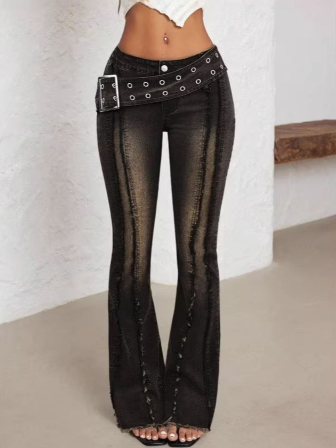 Parlor Belted High Waist Flare Jeans