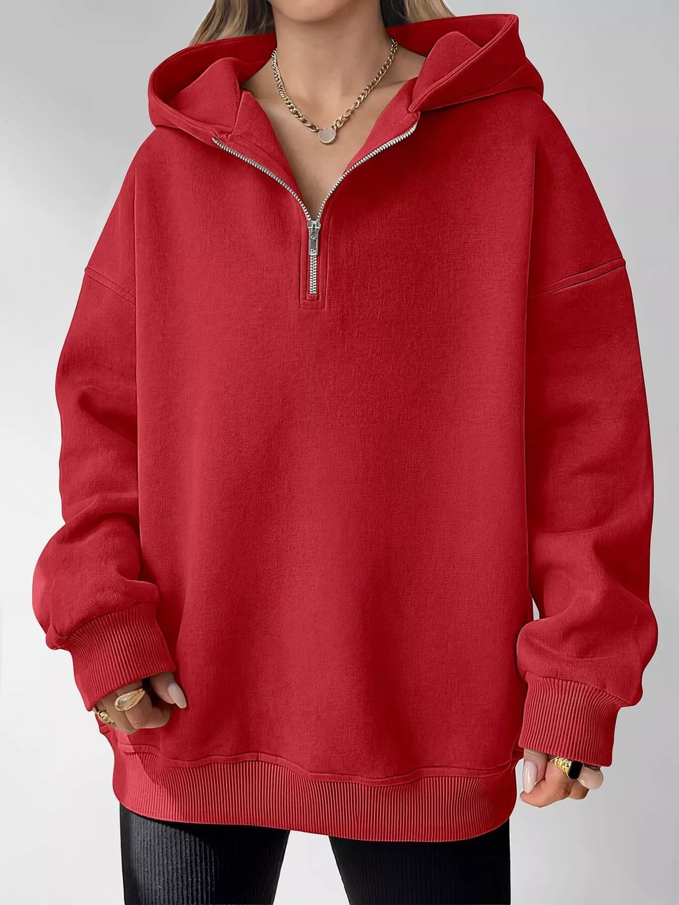 Ash Memory Oversized Quarter-Zip Hoodie