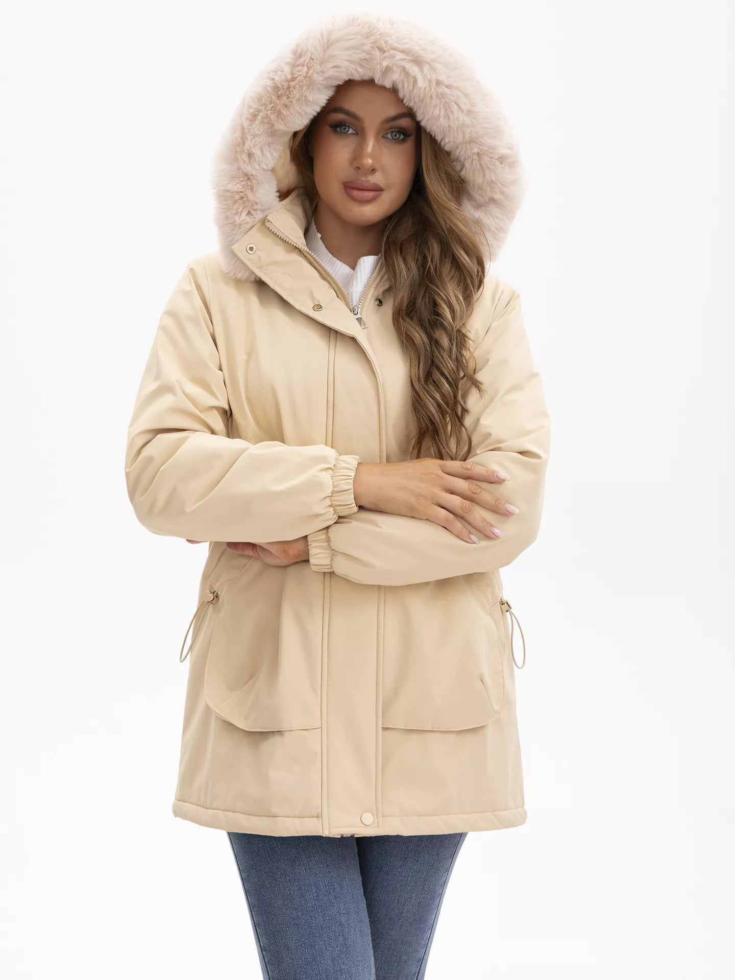 Edge Full Size Fur Hooded Warm Winter Parka Outerwear Plus Size