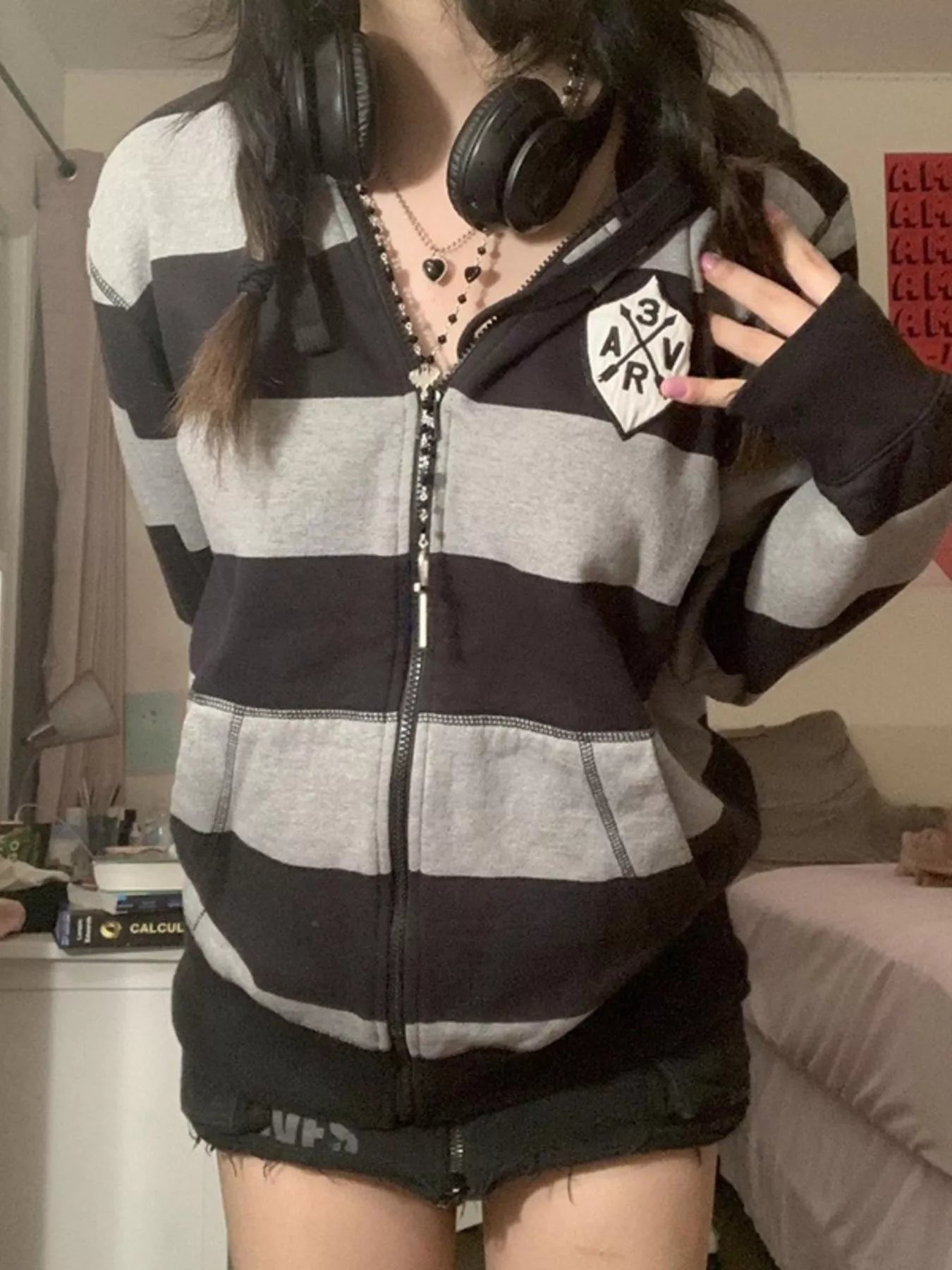Sara Rue Striped Zip-Up Hoodie