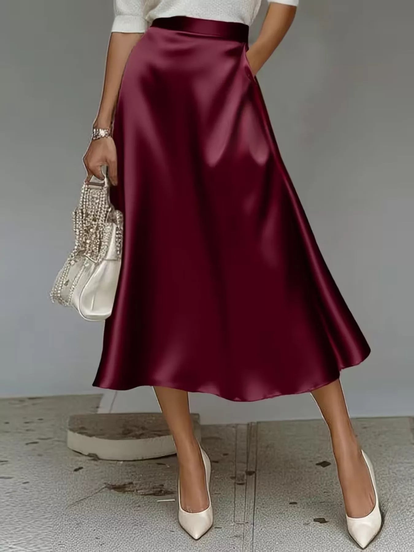 Daphne Satin Midi Skirt