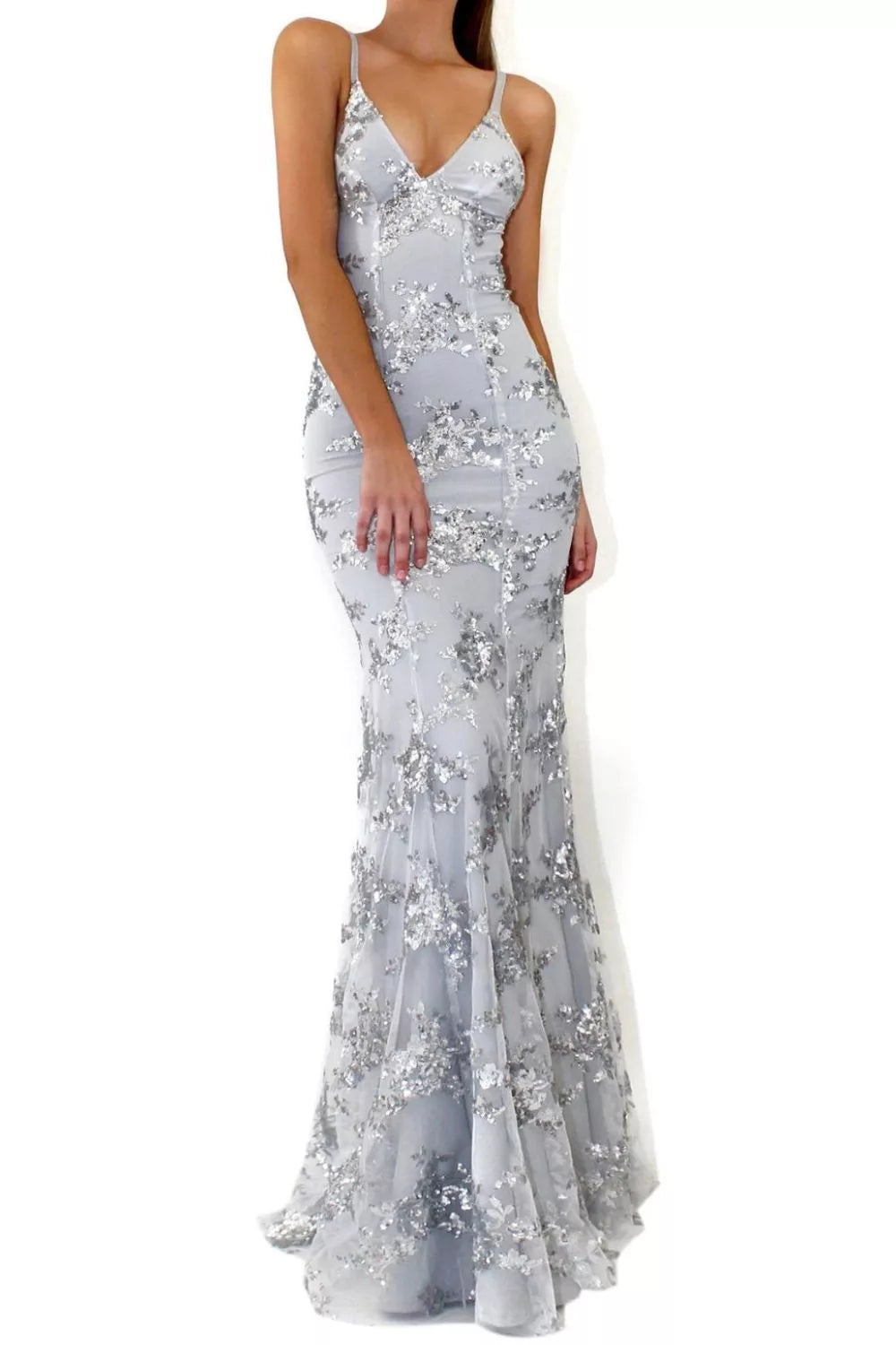 Ora Linea Full Size Sequin Tie Back V-Neck Maxi Dress Plus Size