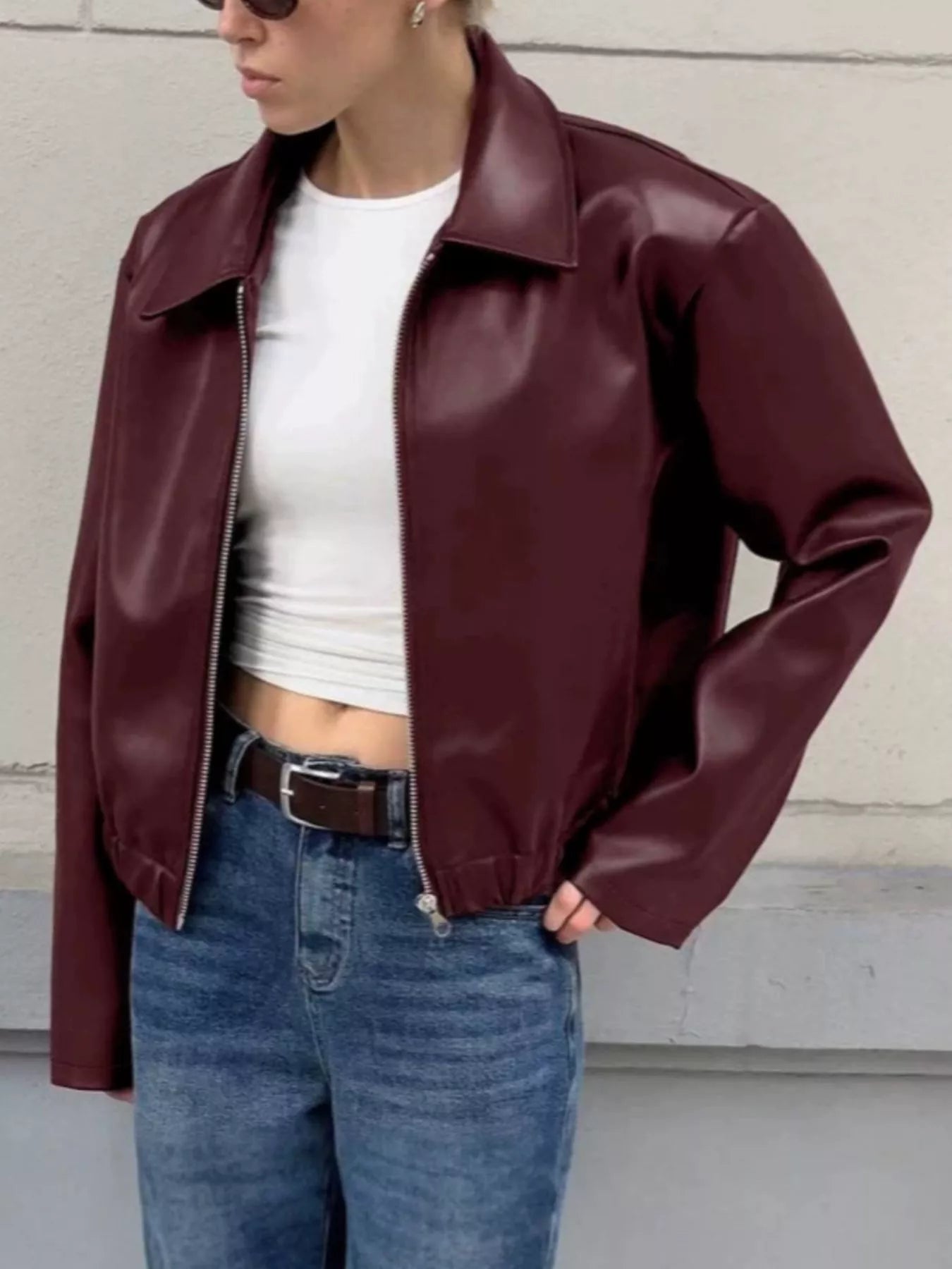 OutdoorStyle Faux Leather Zip Up Jacket