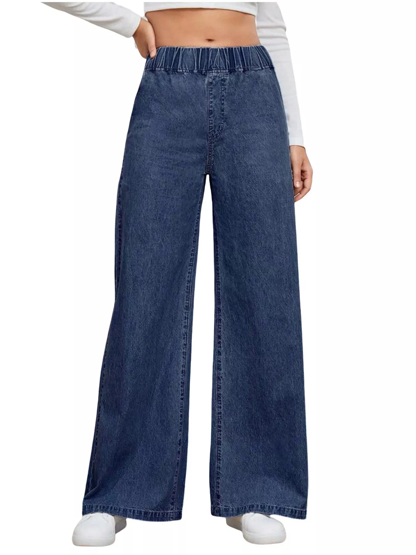 Dreamy Drapes Elastic Waist Wide Leg Jeans
