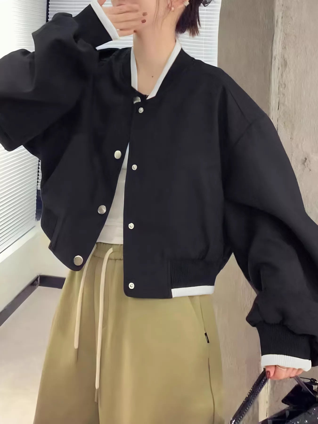 Juna Casual Snap Down Cropped Jacket