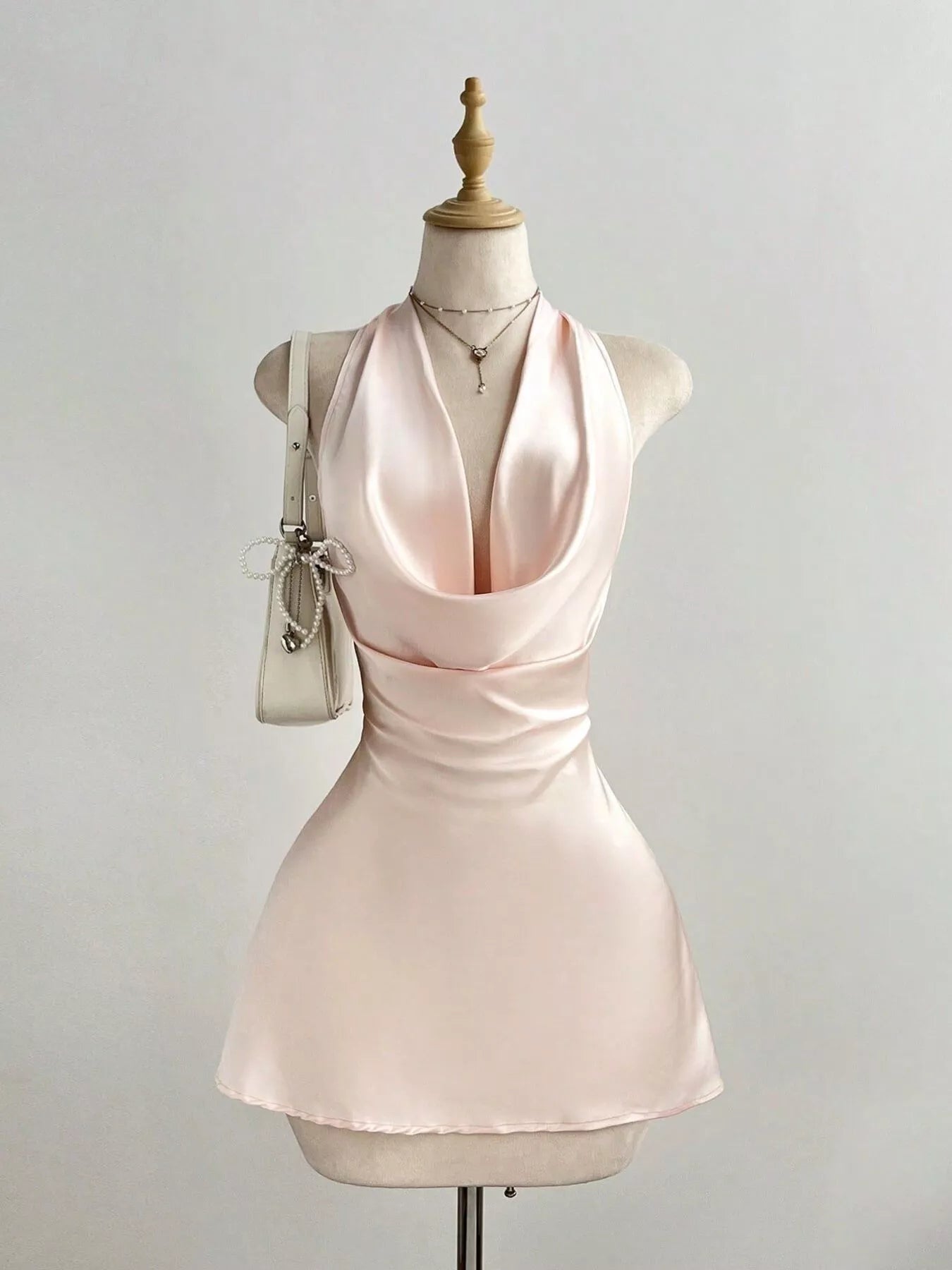 She Wild Satin Backless Halter Neck Dress