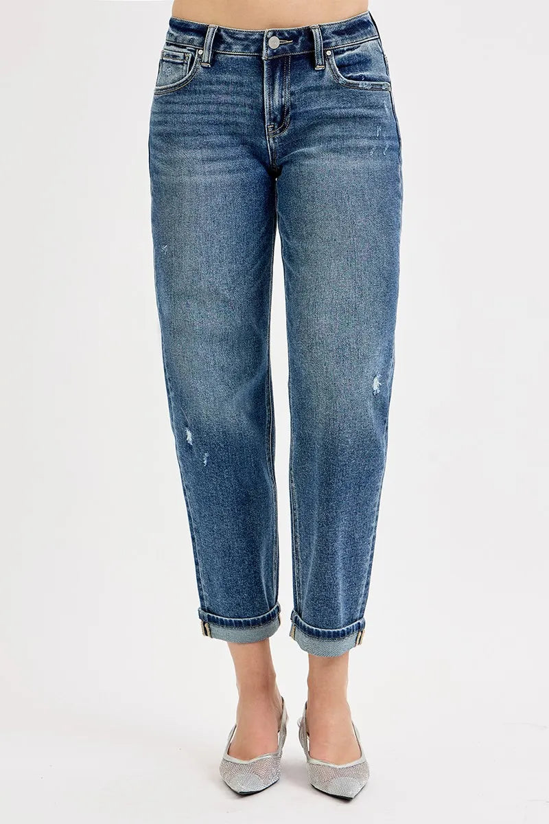 RISEN Full Size Low Rise Crop Boyfriend Jeans Plus Size