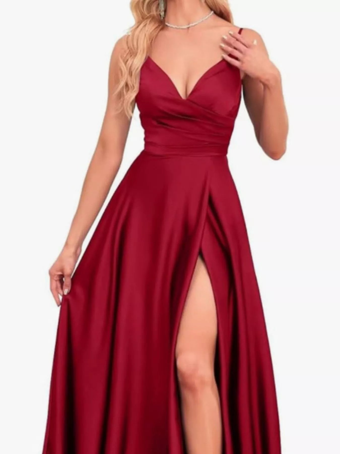 Elegant Elements Ruched Slit Maxi Cami Dress