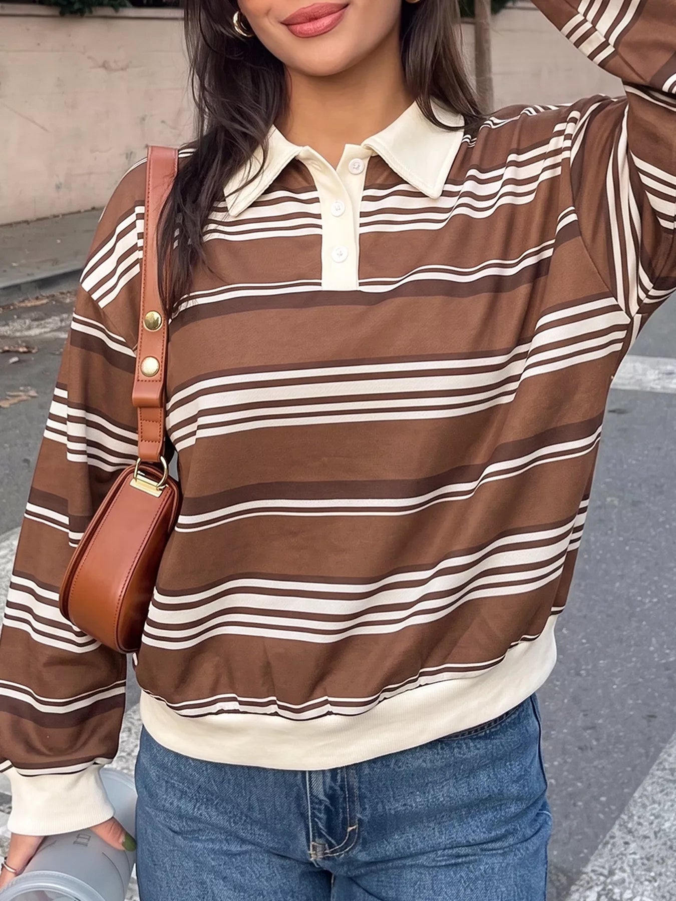 Perfee Striped Dropped Shoulder Sweatshirt